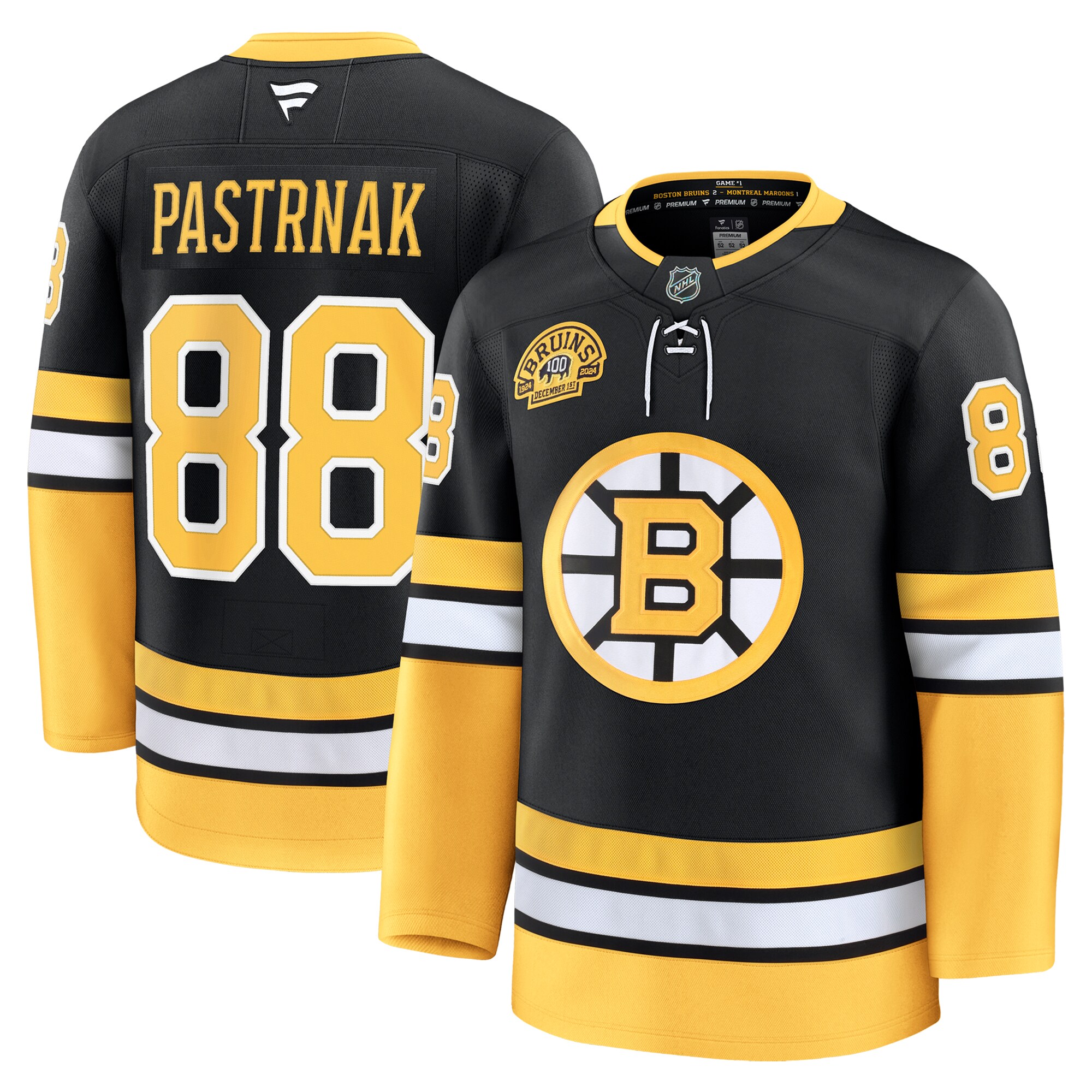 Men's Boston Bruins David Pastrnak Black Alternate 100th Anniversary Premium Jersey - JS855 