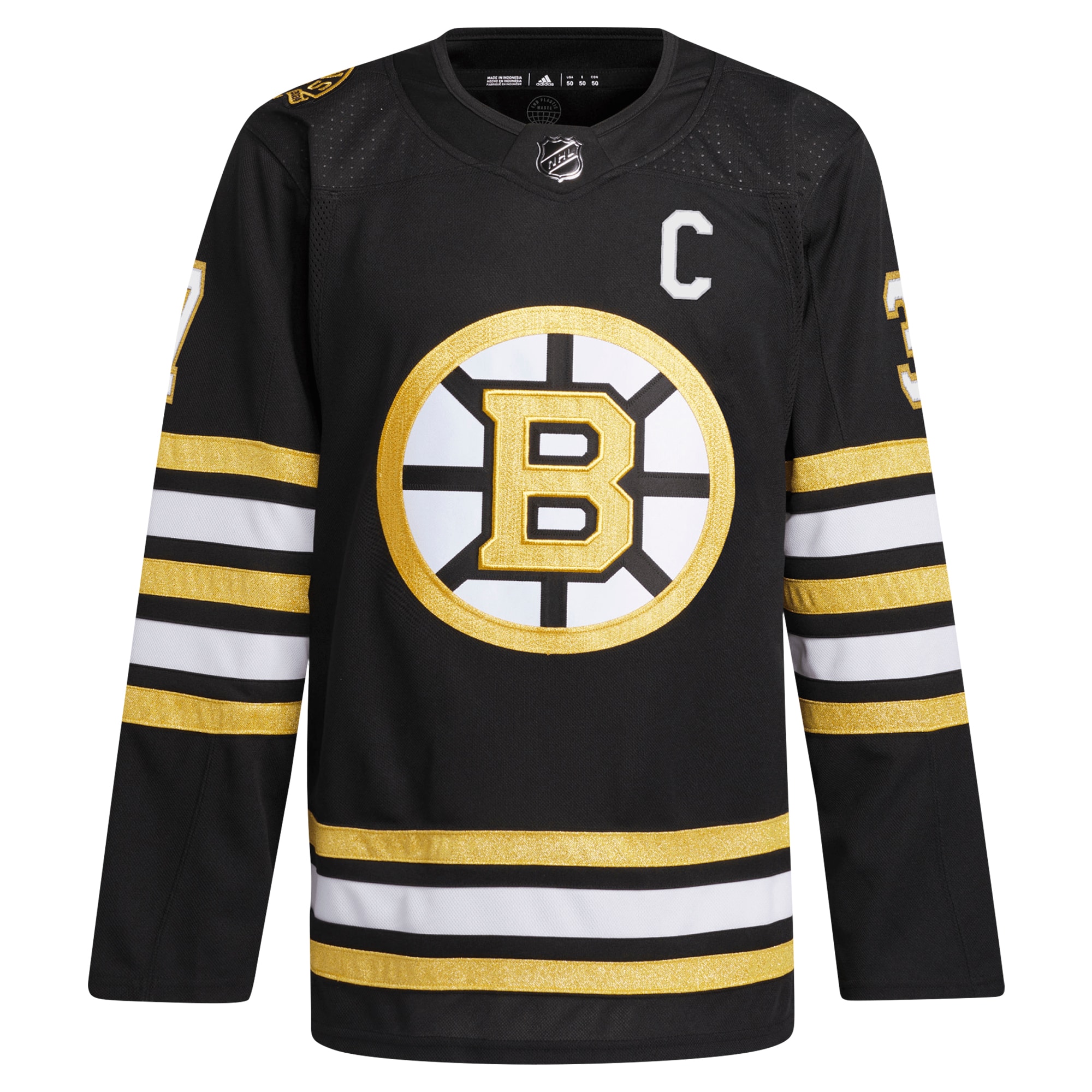 Alternative view of Men's Boston Bruins Patrice Bergeron Black Home Primegreen Player Jersey - JS282 