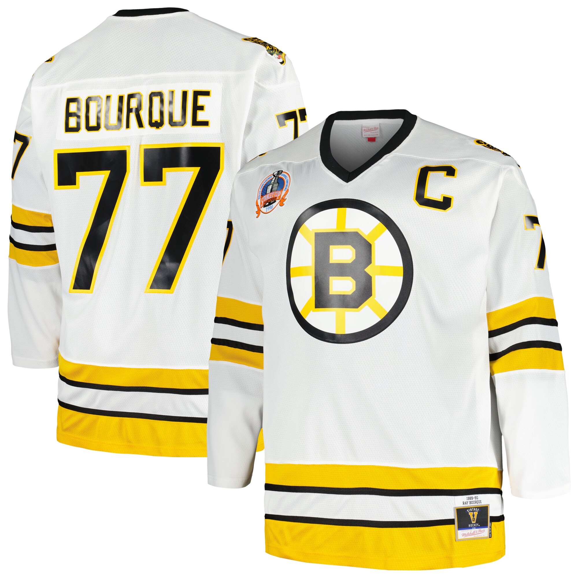 Men's Boston Bruins Ray Bourque Mitchell & Ness White Big & Tall Captain Patch Blue Line Player Jersey - JS148 