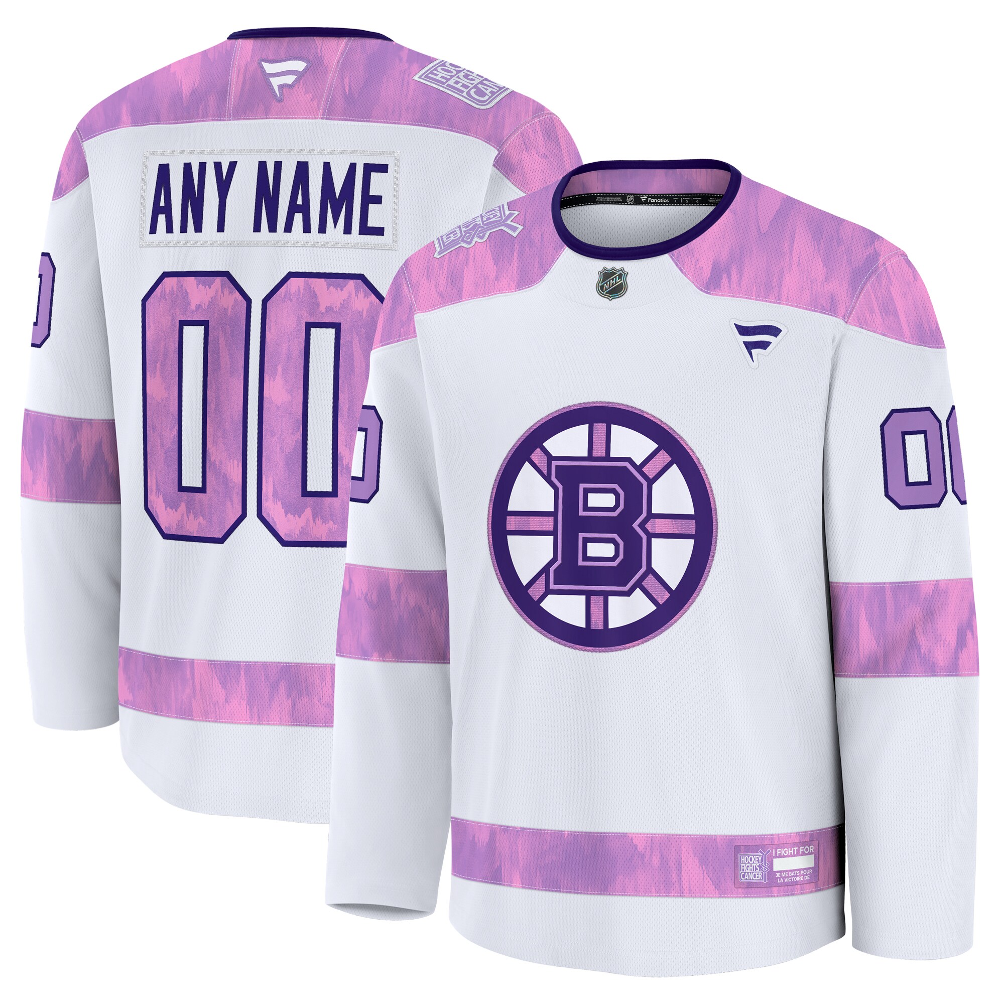 Men's Boston Bruins White 2024 Hockey Fights Cancer Custom Practice Jersey - JS777 