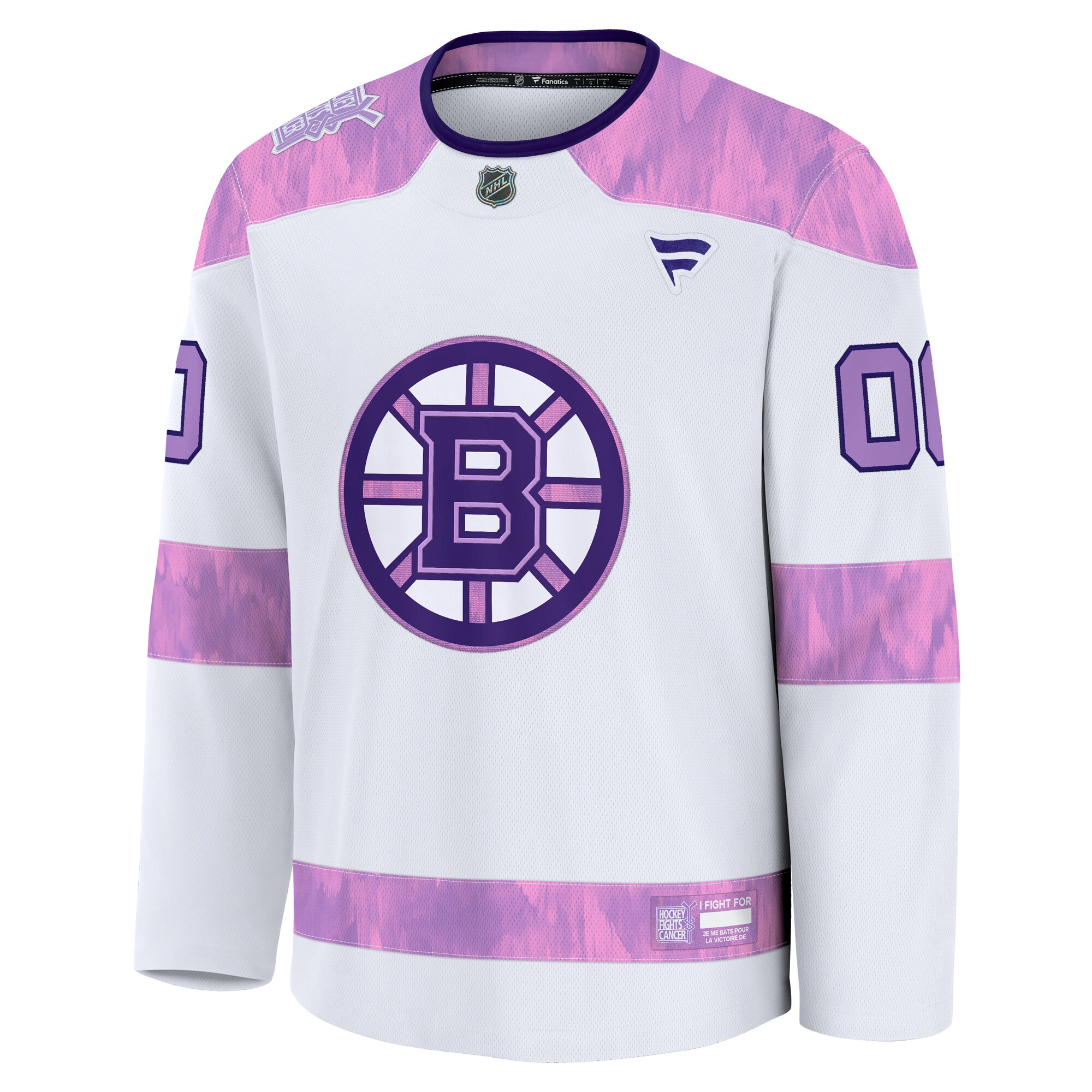 Alternative view of Men's Boston Bruins White 2024 Hockey Fights Cancer Custom Practice Jersey - JS814 