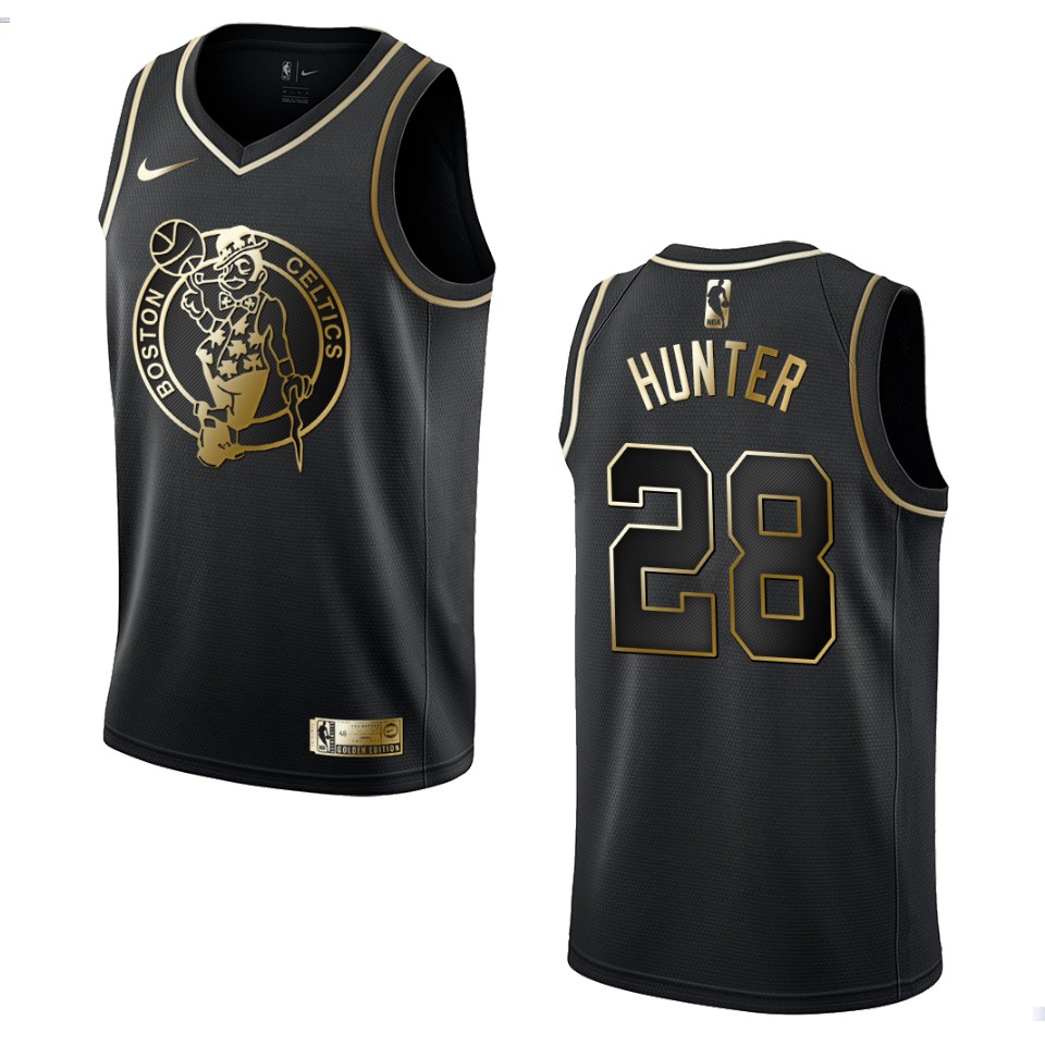 Men’s Boston Celtics #28 R.j. Hunter Golden Edition Jersey – Black