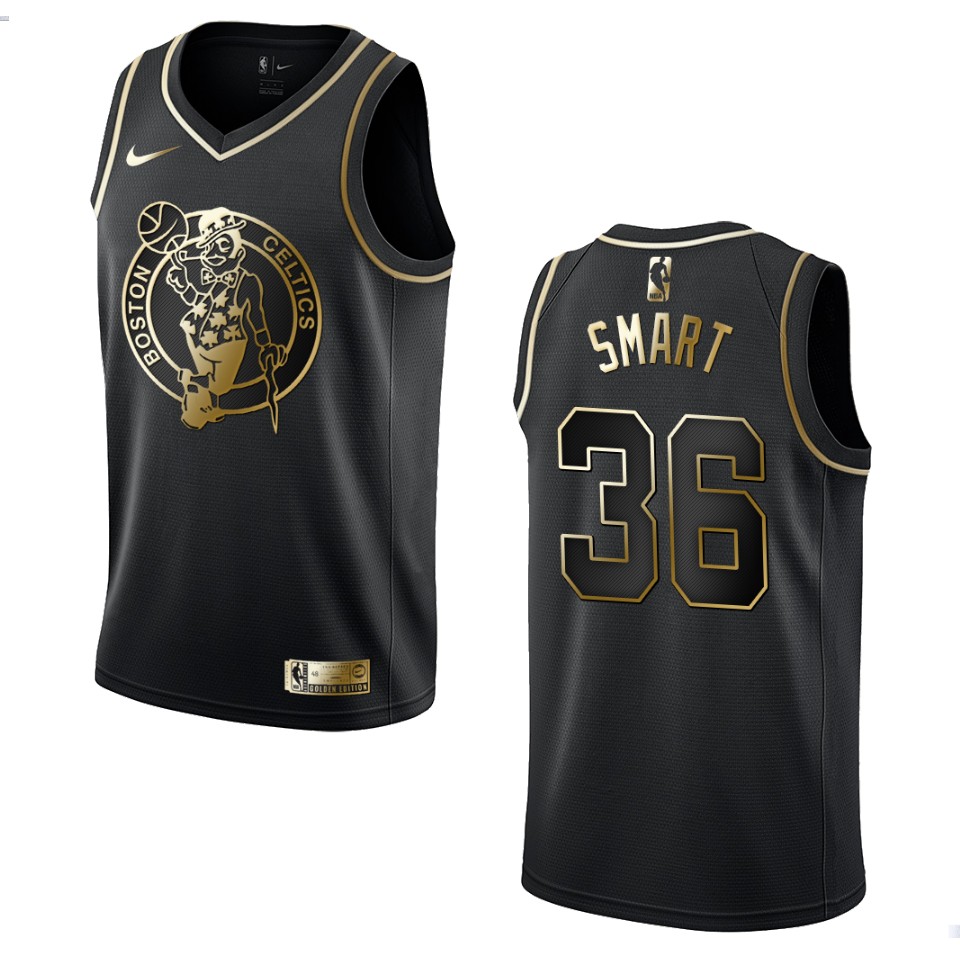 Men's Boston Celtics #36 Marcus Smart Golden Edition Jersey - Black