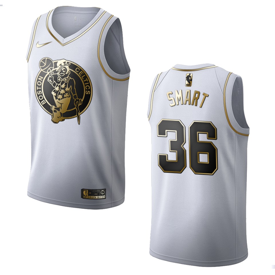 Men’s Boston Celtics #36 Marcus Smart Golden Edition Jersey – White