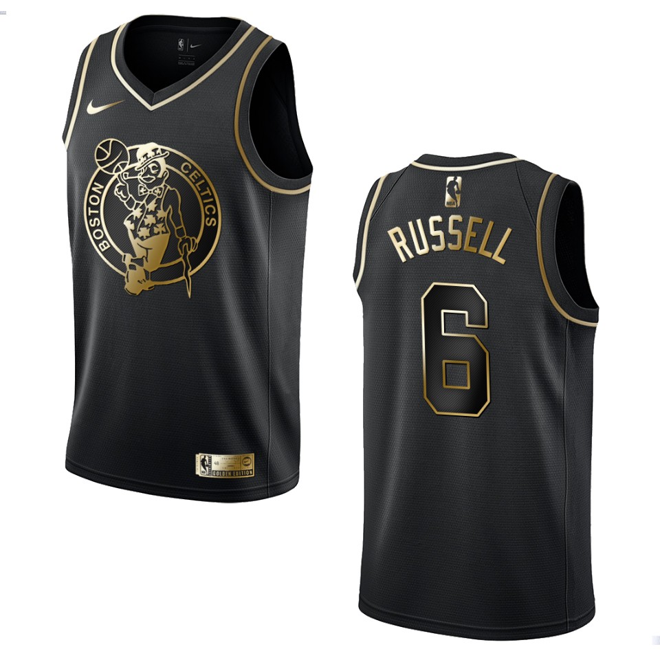 Men’s Boston Celtics #6 Bill Russell Golden Edition Jersey – Black