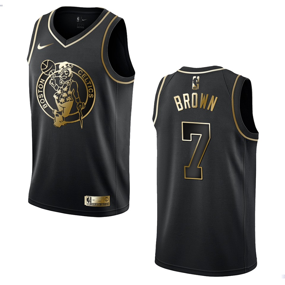 Men’s Boston Celtics #7 Jaylen Brown Golden Edition Jersey – Black