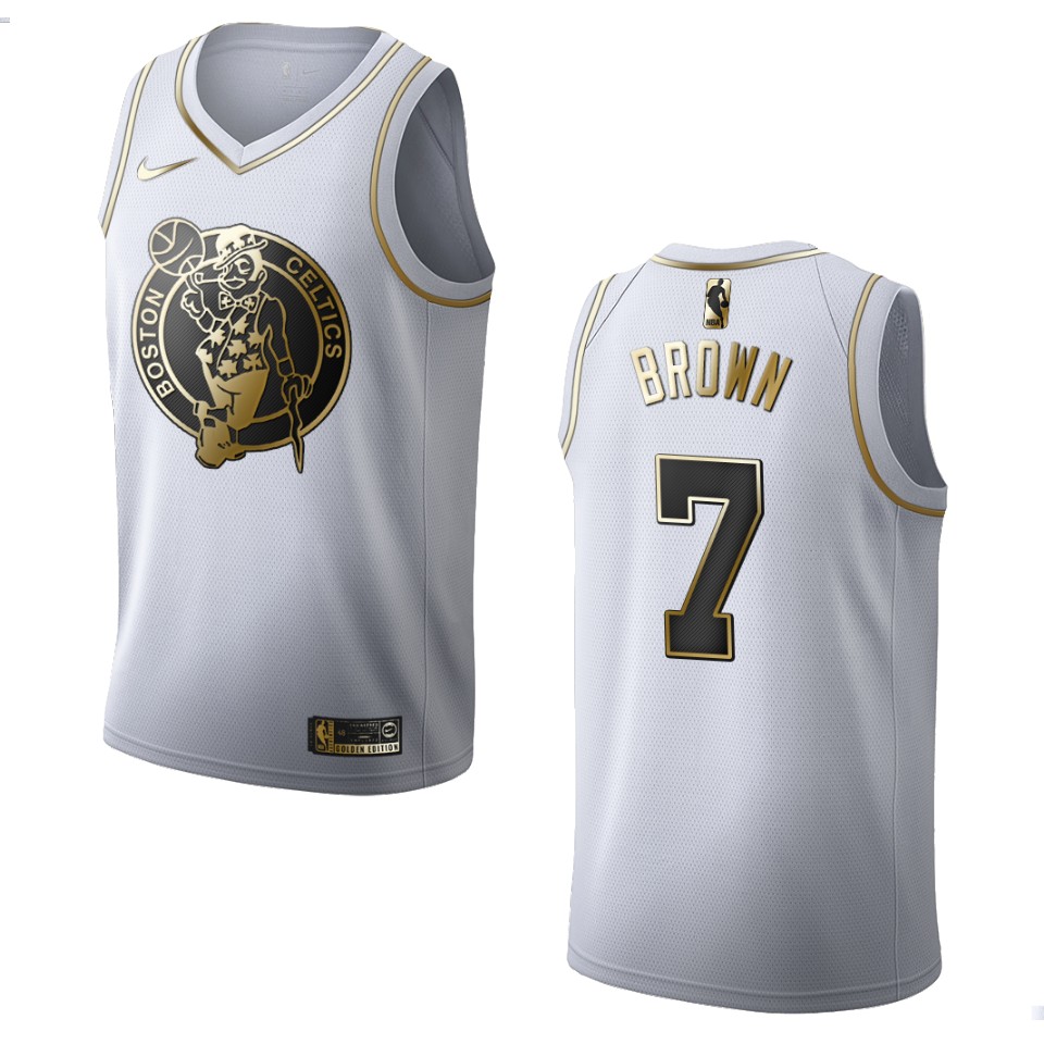 Men’s Boston Celtics #7 Jaylen Brown Golden Edition Jersey – White