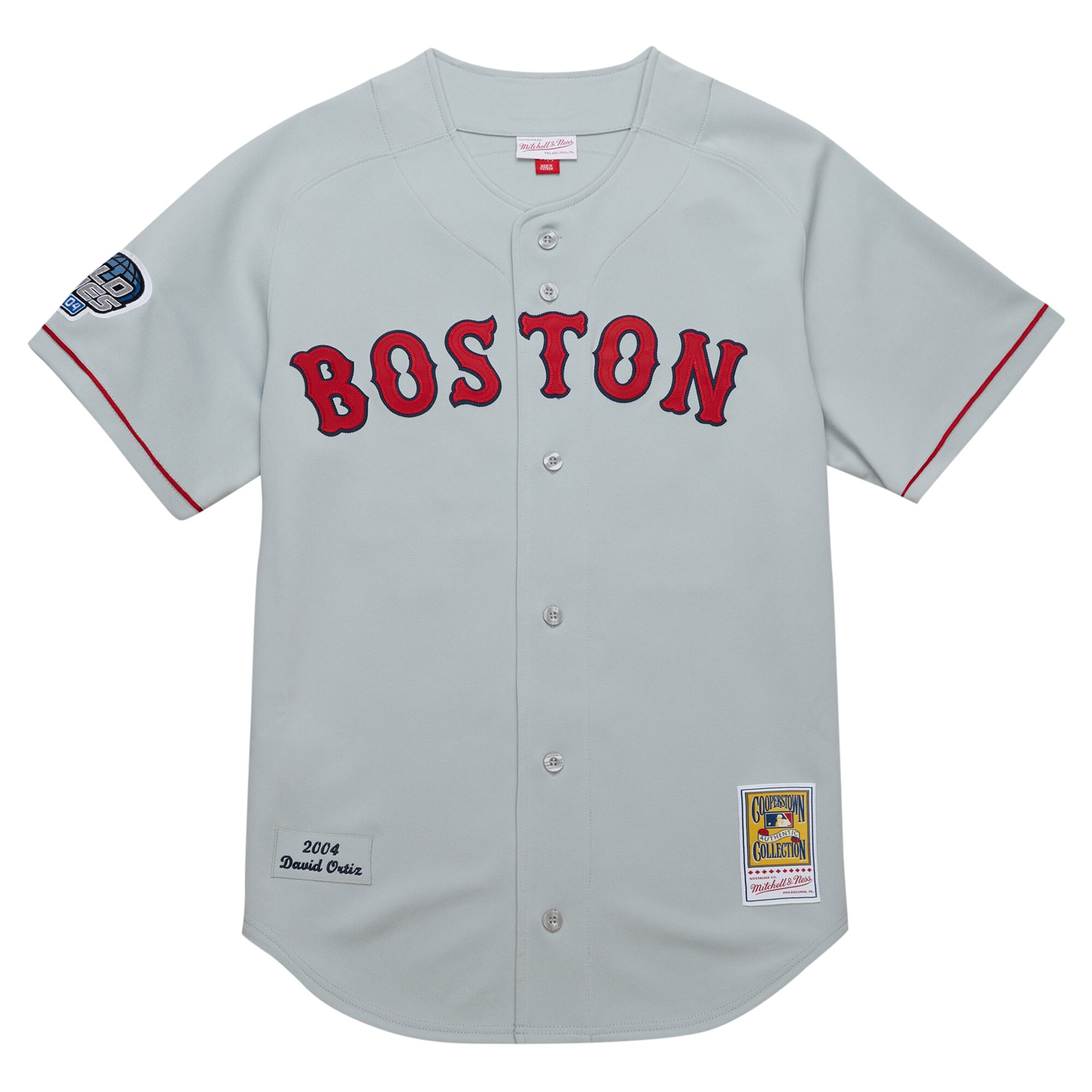 Alternative view of Men's Boston Red Sox David Ortiz Mitchell & Ness Gray 2004 Cooperstown Collection Throwback Jersey