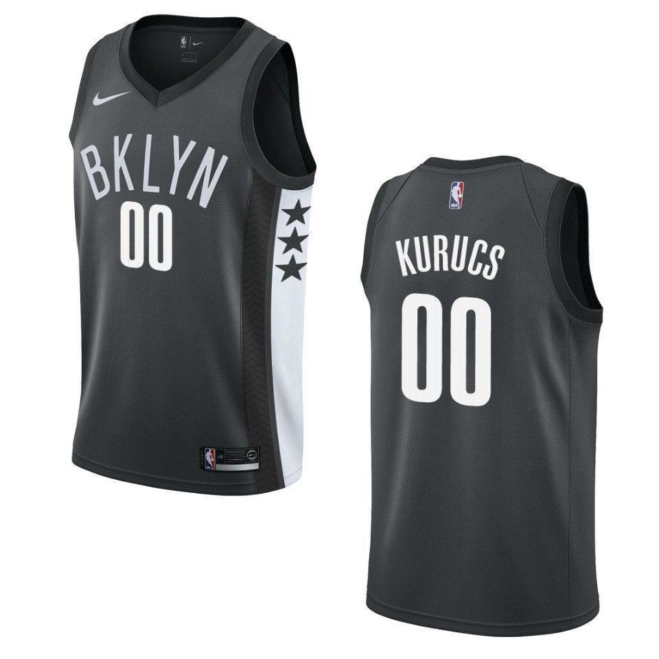 Men's Brooklyn Nets 00 Rodions Kurucs Statement Swingman Jersey - Black - JS900 