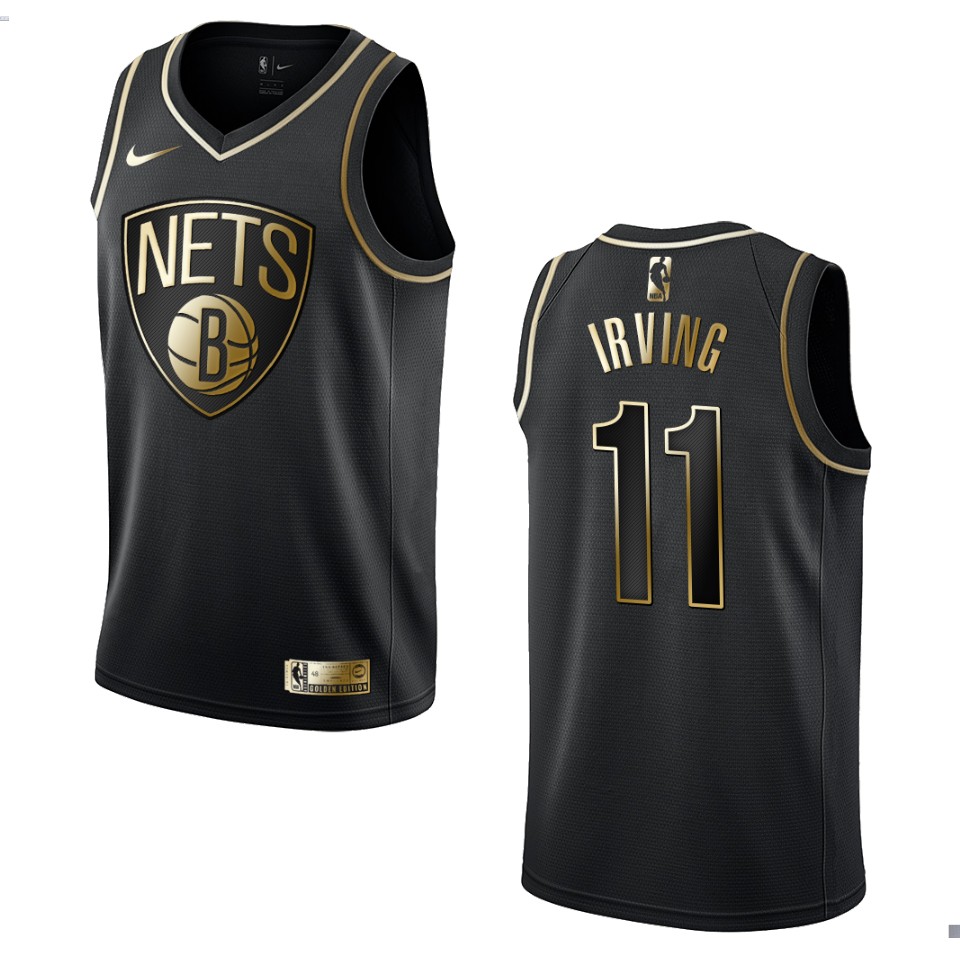 Men’s Brooklyn Nets #11 Kyrie Irving Golden Edition Jersey – Black