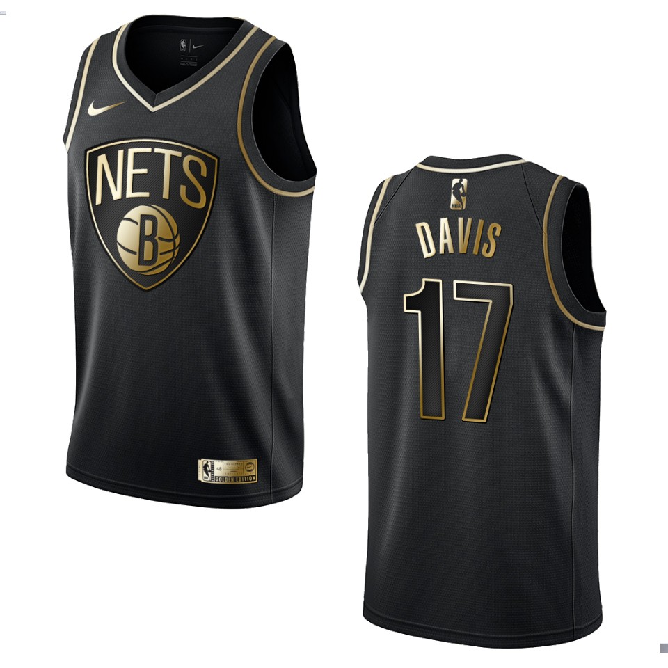 Men's Brooklyn Nets #17 Ed Davis Golden Edition Jersey - Black