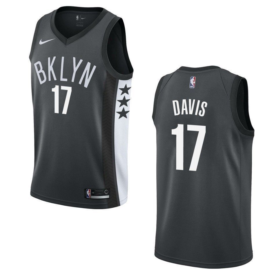 Men's Brooklyn Nets 17 Ed Davis Statement Swingman Jersey - Black - JS577 