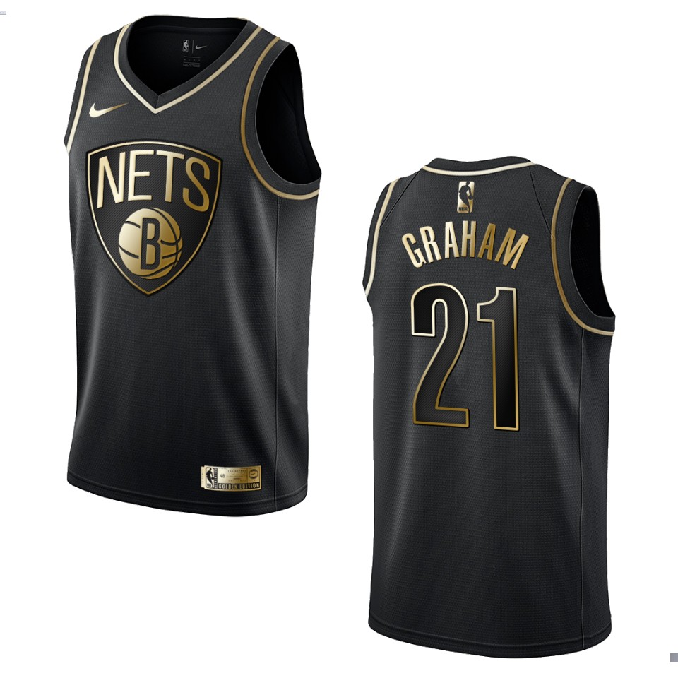 Men’s Brooklyn Nets #21 Treveon Graham Golden Edition Jersey – Black