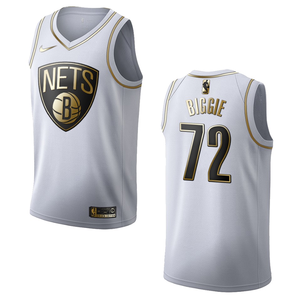 Men’s Brooklyn Nets #72 Biggie Smalls Golden Edition Jersey – White