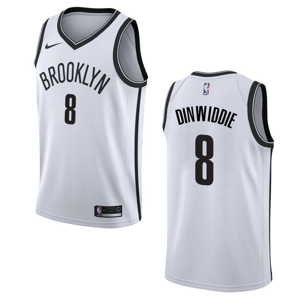 Men's Brooklyn Nets 8 Spencer Dinwiddie Association Swingman Jersey - White - JS957 