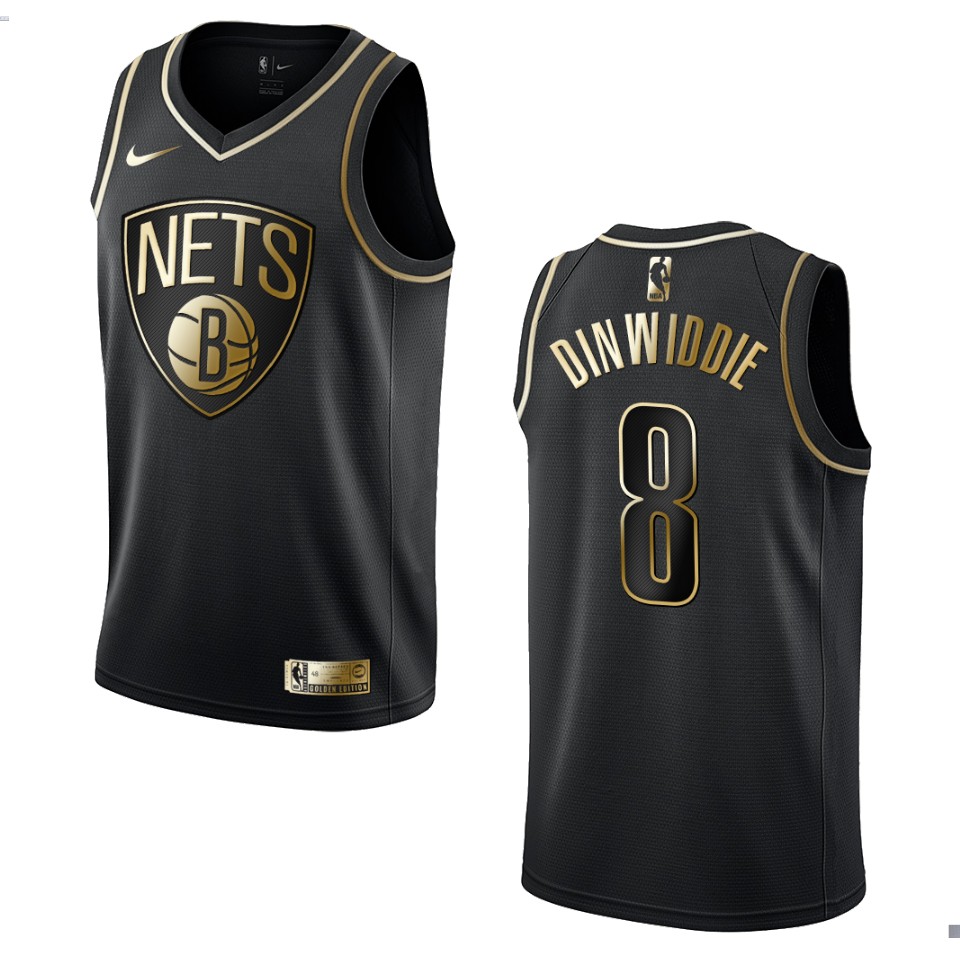 Men’s Brooklyn Nets #8 Spencer Dinwiddie Golden Edition Jersey – Black