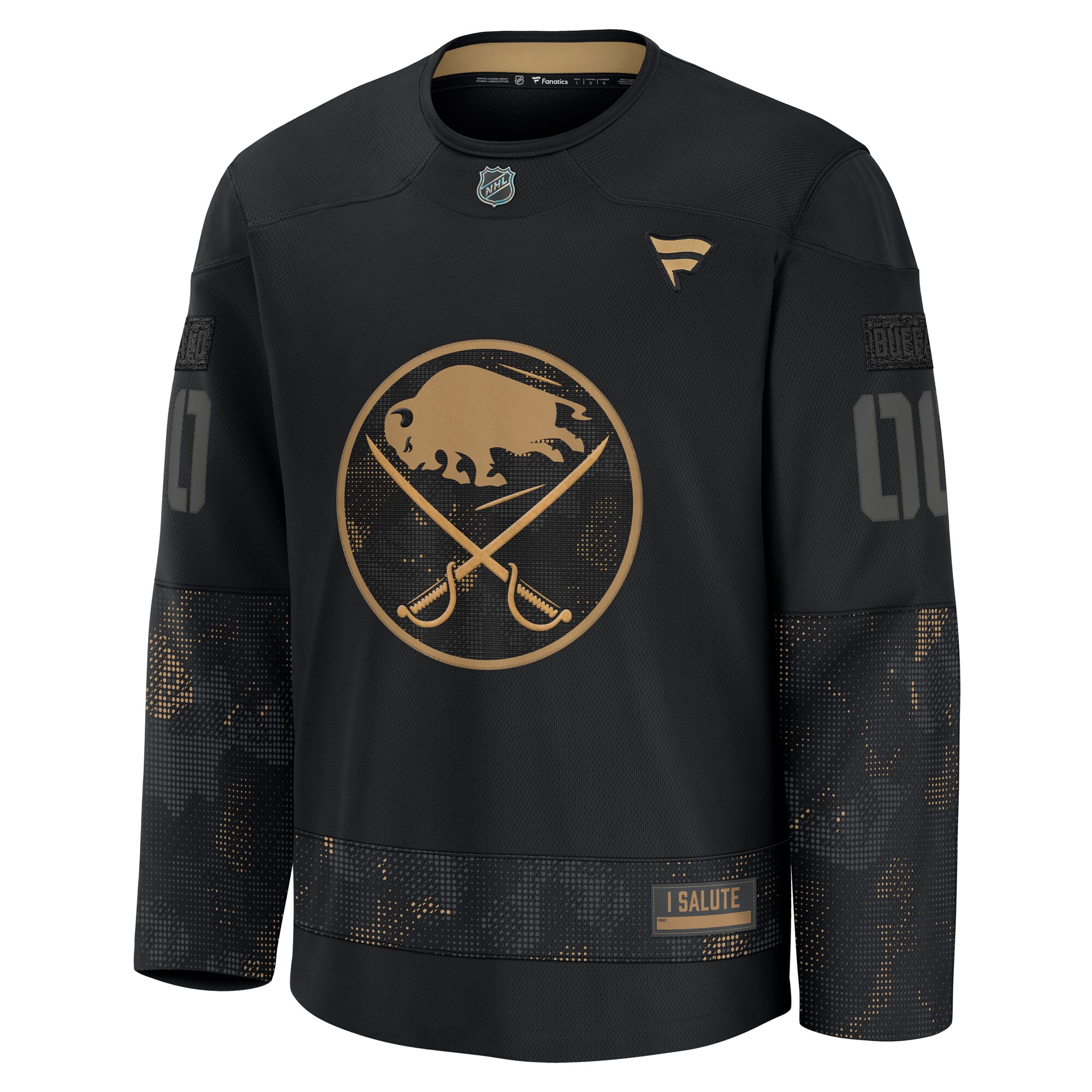 Alternative view of Men's Buffalo Sabres Black 2024 Military Appreciation Custom Practice Jersey - JS185 