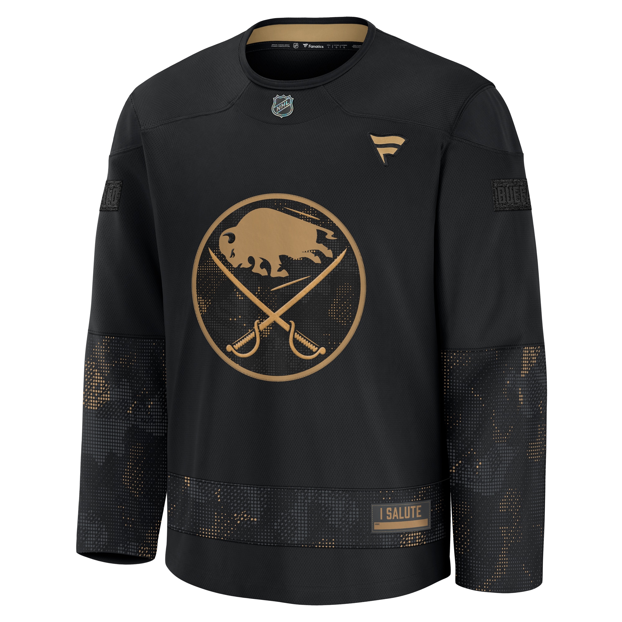 Alternative view of Men's Buffalo Sabres Black 2024 Military Appreciation Practice Jersey - JS654 