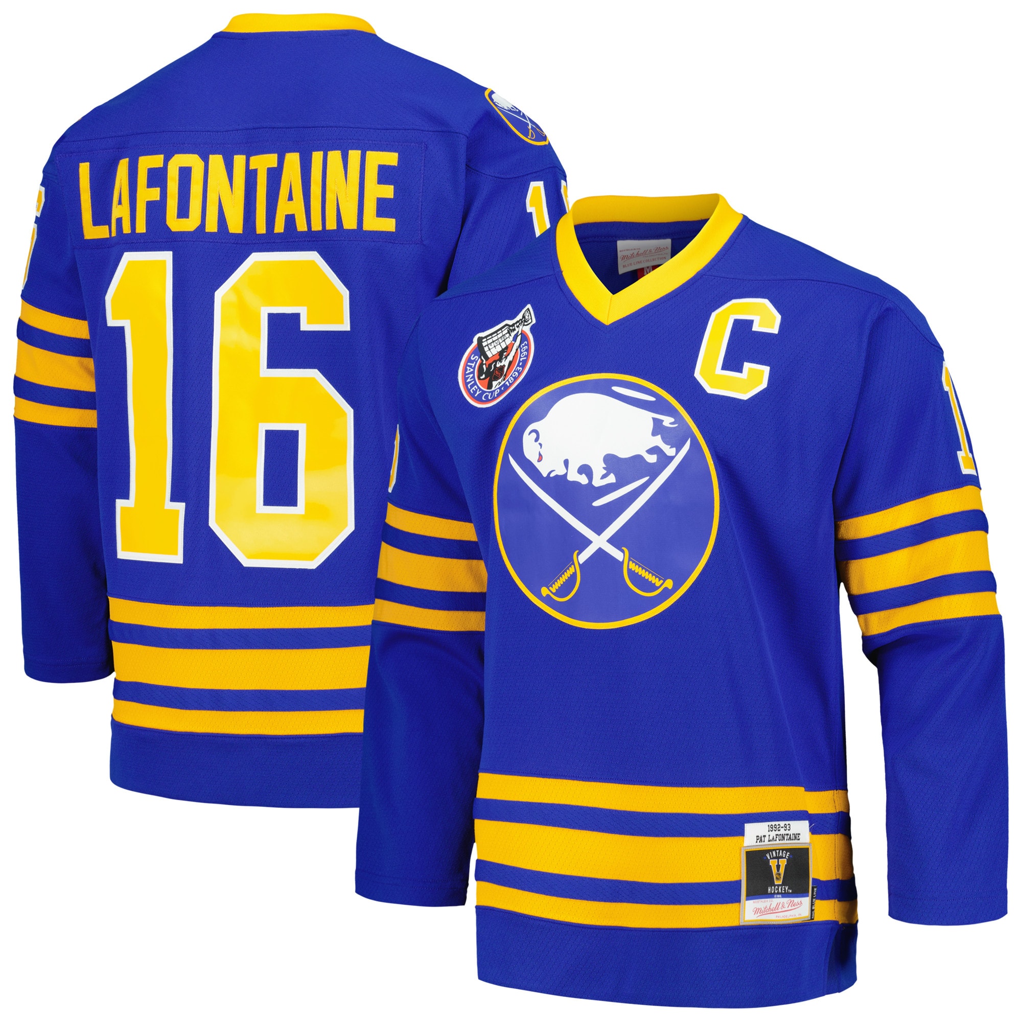 Men's Buffalo Sabres Pat LaFontaine Mitchell & Ness Royal Captain Patch 1992/93 Blue Line Player Jersey - JS671 