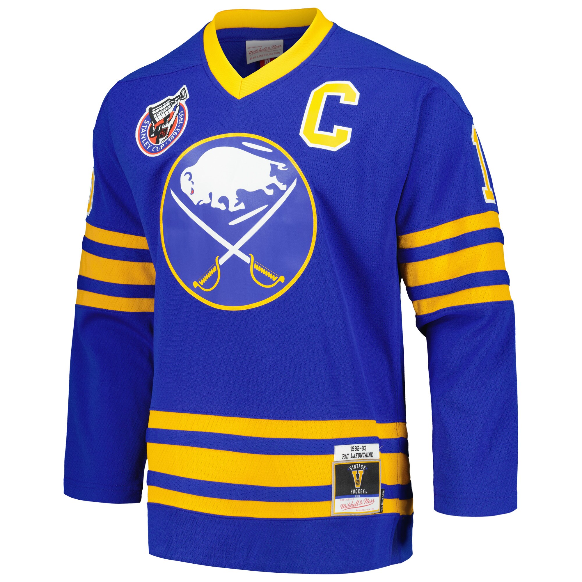 Alternative view of Men's Buffalo Sabres Pat LaFontaine Mitchell & Ness Royal Captain Patch 1992/93 Blue Line Player Jersey - JS671 