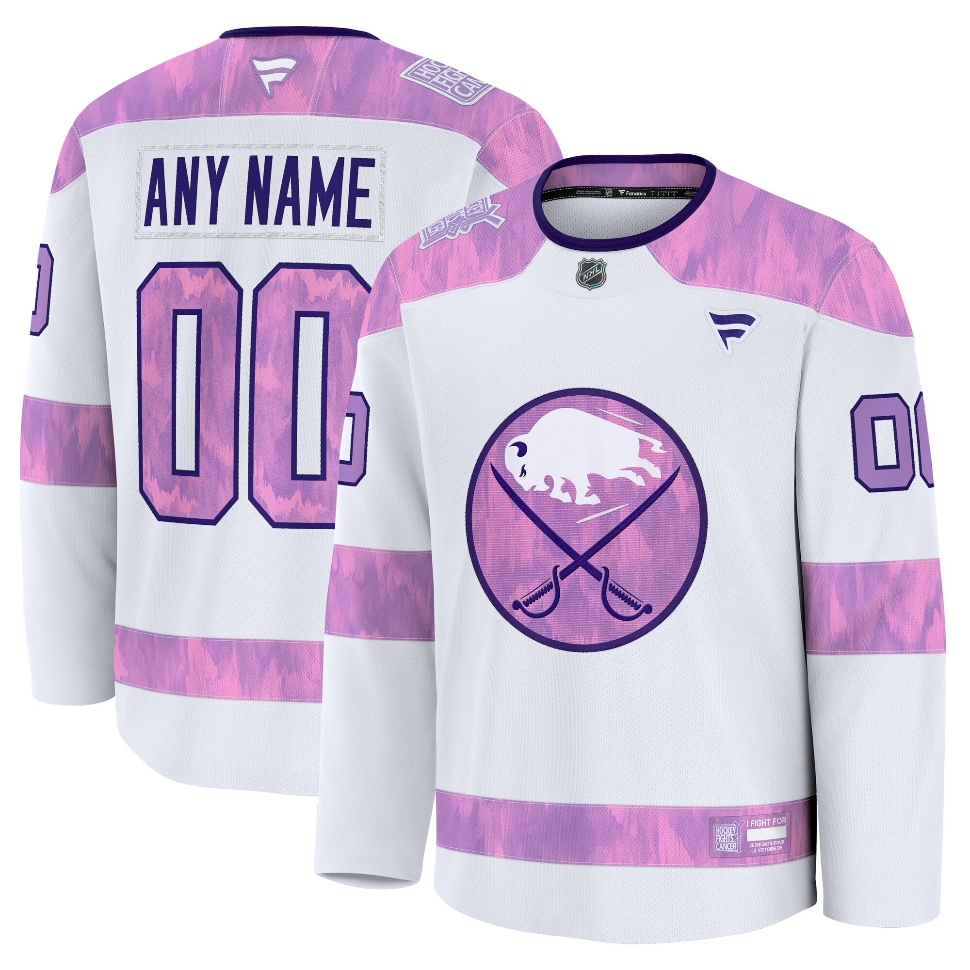 Men's Buffalo Sabres White 2024 Hockey Fights Cancer Custom Practice Jersey - JS112 