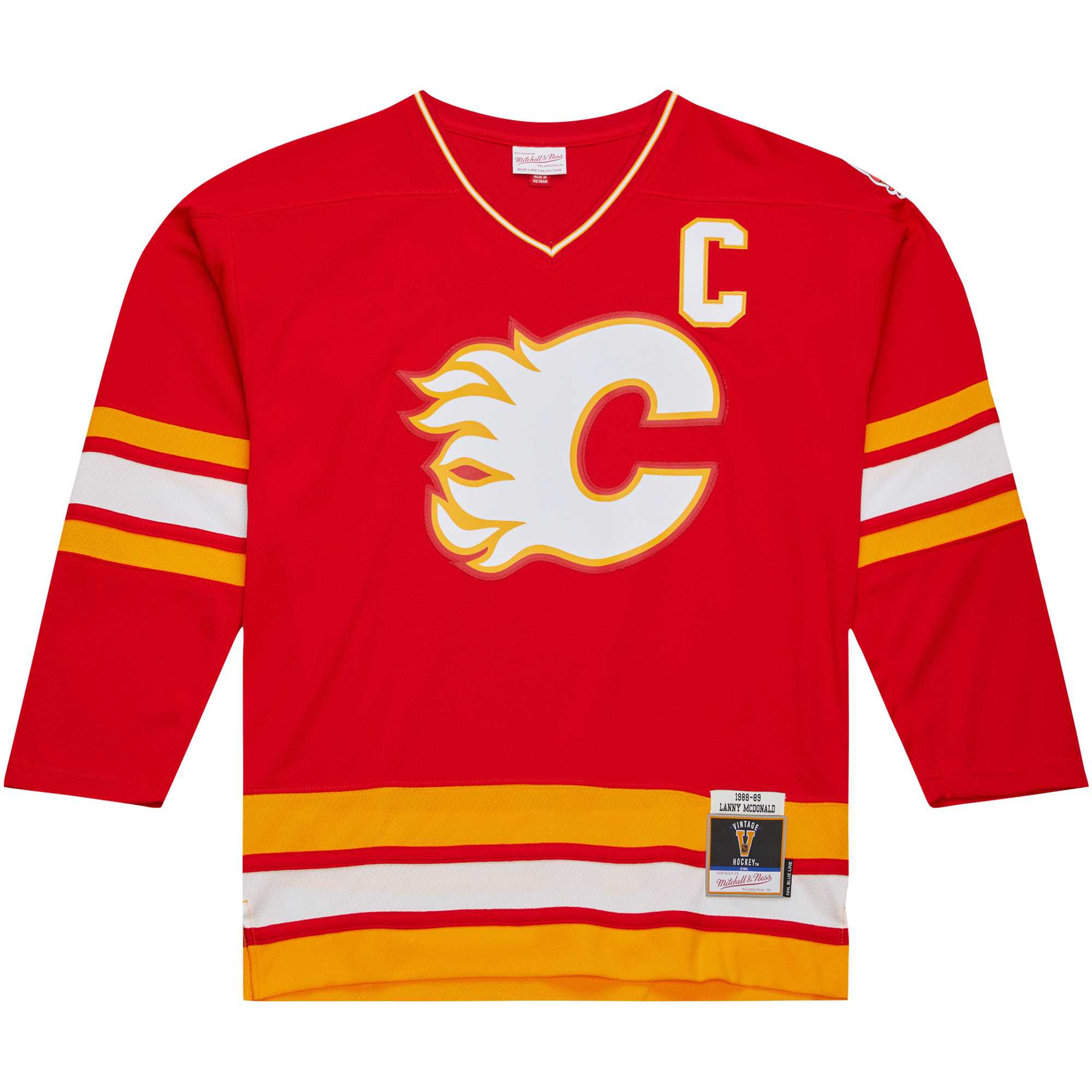 Alternative view of Men's Calgary Flames Lanny McDonald Mitchell & Ness Red Captain Patch 1988/89 Blue Line Player Jersey - JS143 