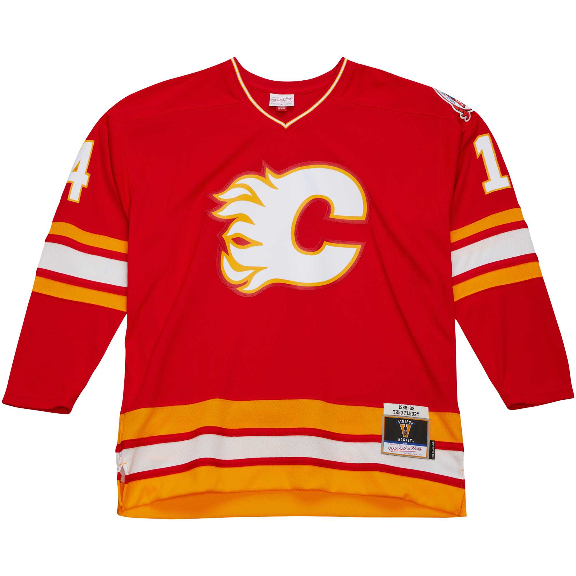 Alternative view of Men's Calgary Flames Theoren Fleury Mitchell & Ness Red 1988/89 Blue Line Player Jersey - JS184 