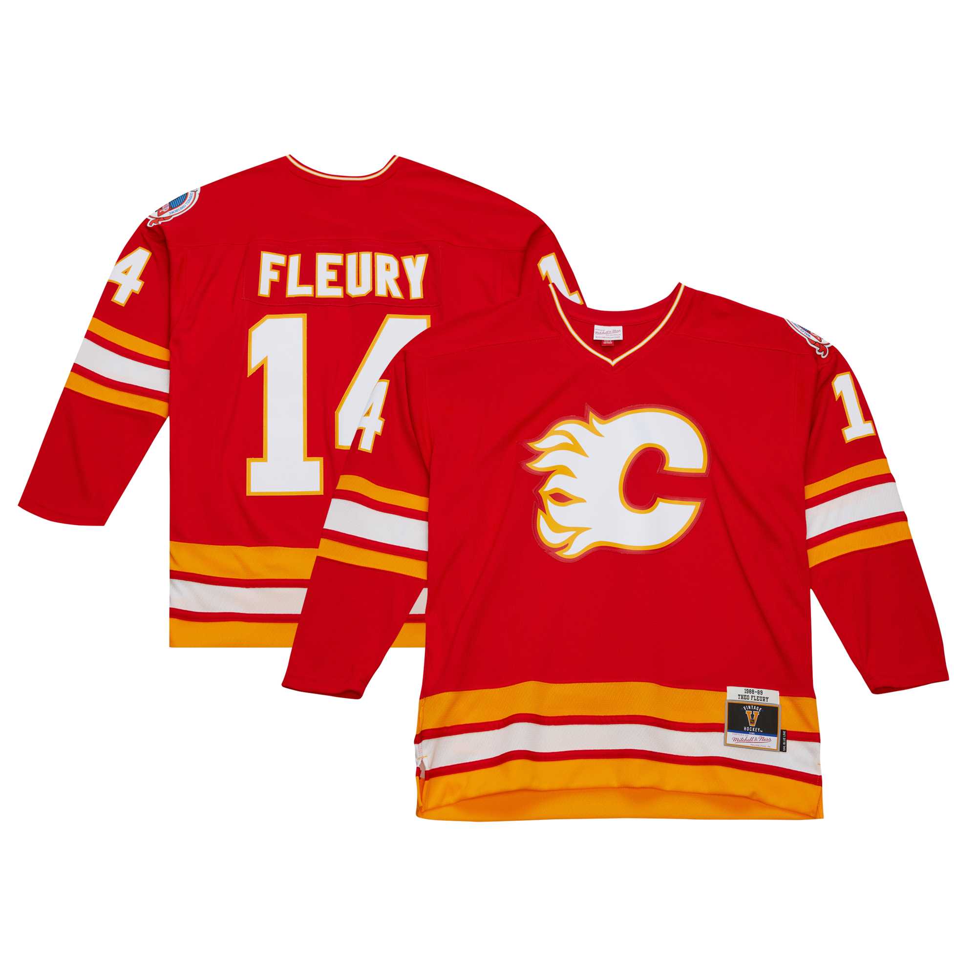 Men's Calgary Flames Theoren Fleury Mitchell & Ness Red 1988/89 Blue Line Player Jersey - JS184 