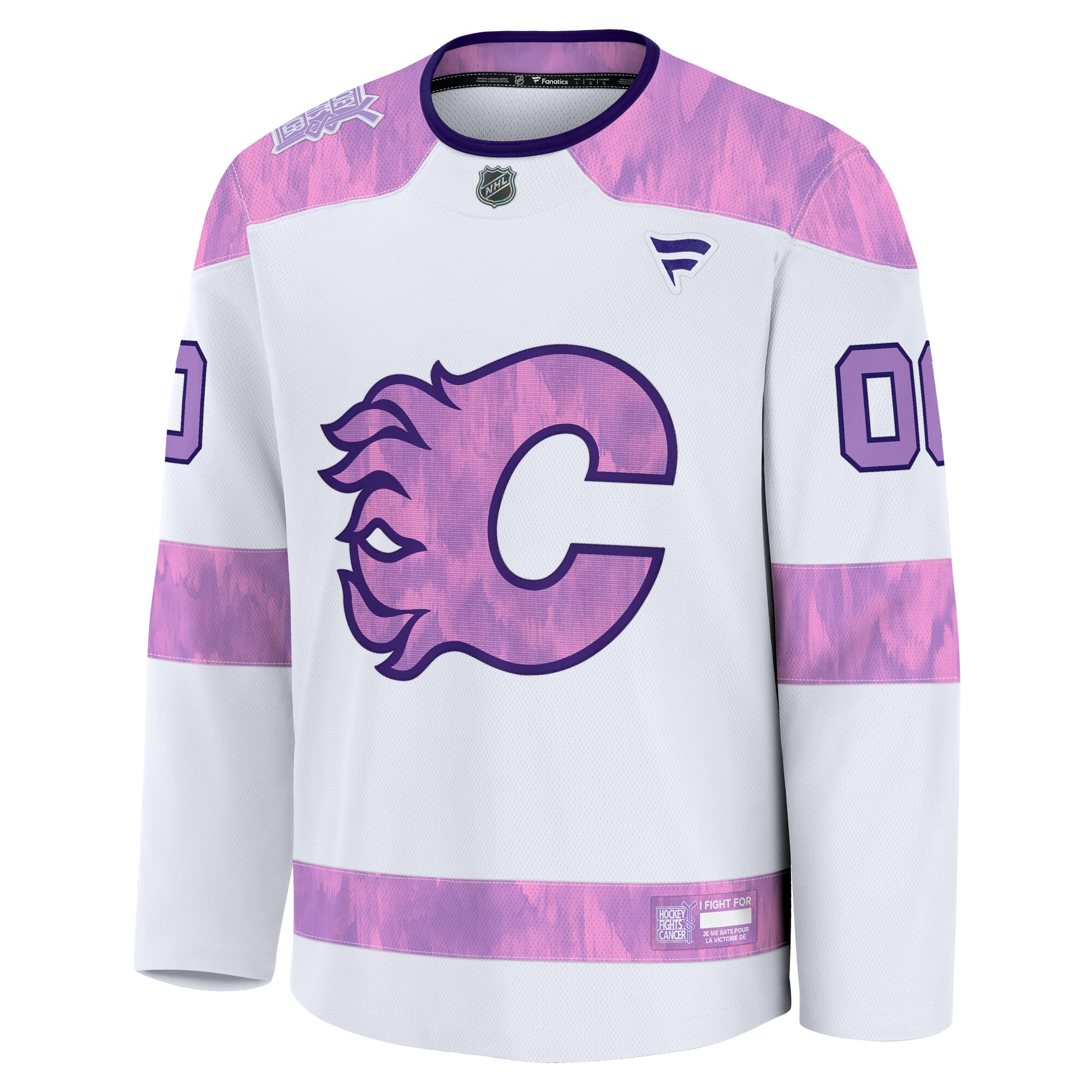 Alternative view of Men's Calgary Flames White 2024 Hockey Fights Cancer Custom Practice Jersey - JS517 