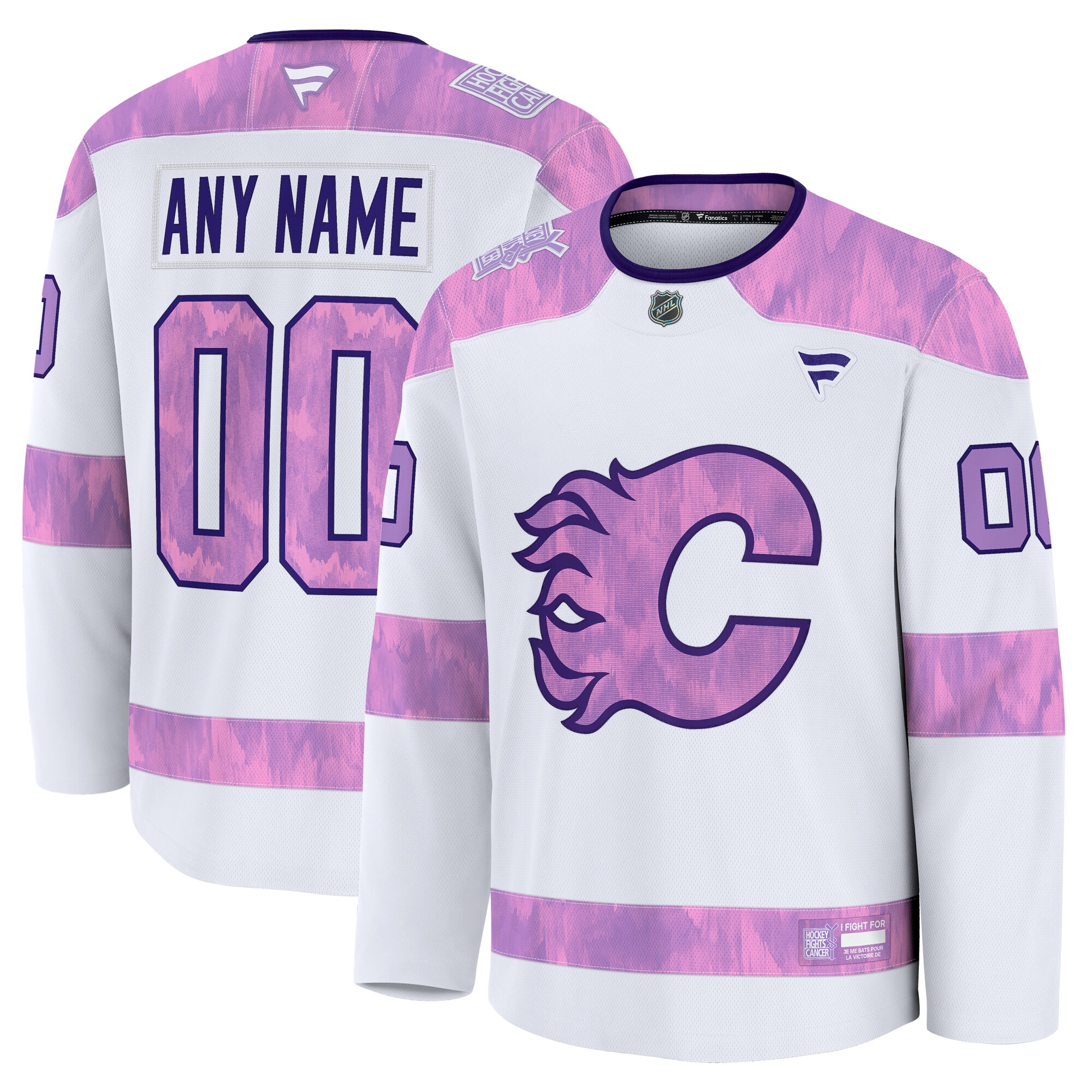 Men's Calgary Flames White 2024 Hockey Fights Cancer Custom Practice Jersey - JS517 