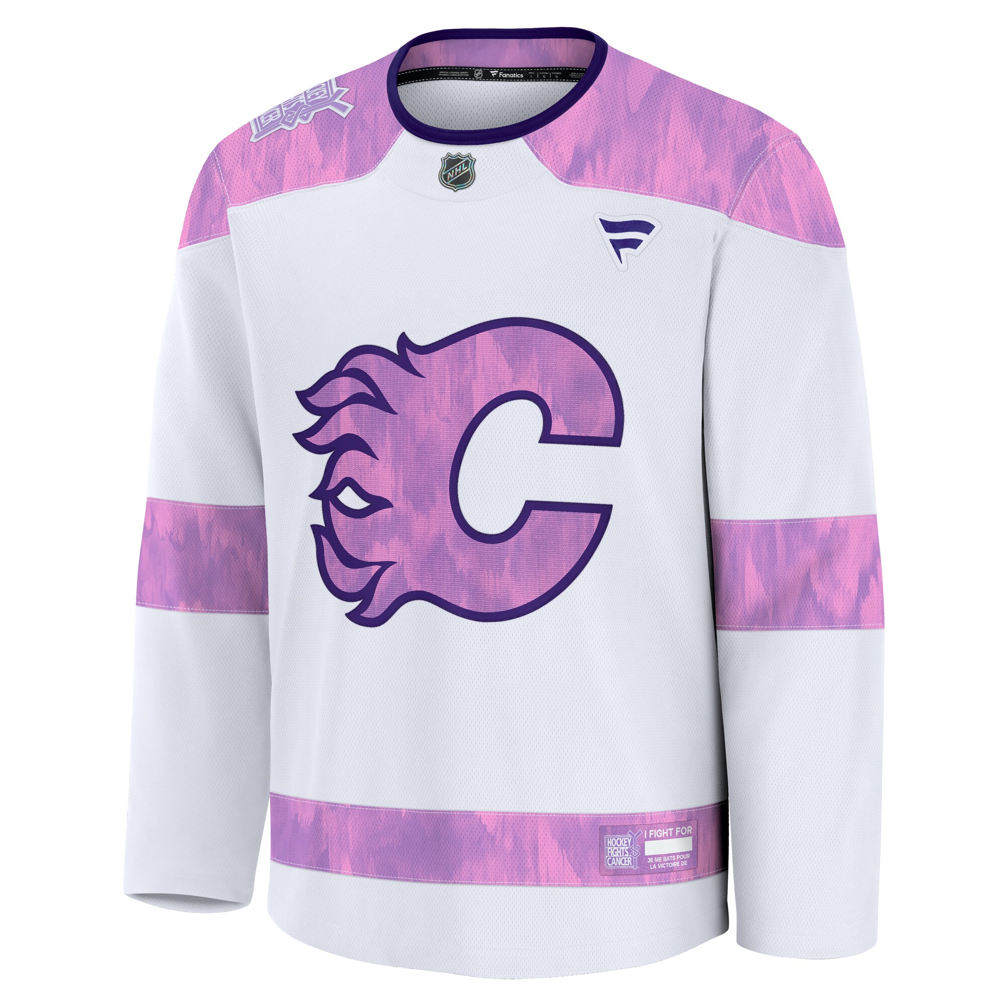 Alternative view of Men's Calgary Flames White 2024 Hockey Fights Cancer Practice Jersey - JS313 