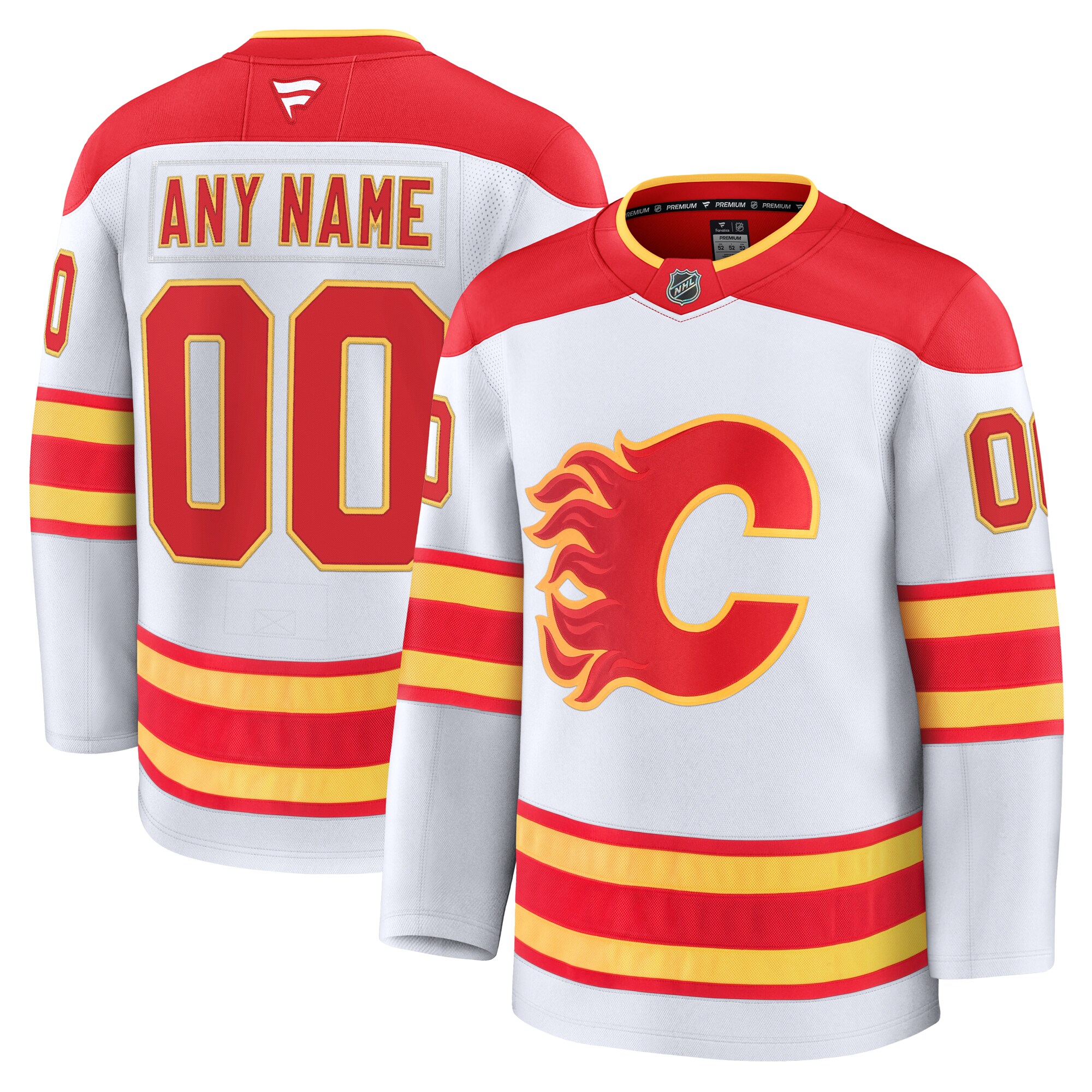 Men's Calgary Flames White Away Premium Custom Jersey - JS121 