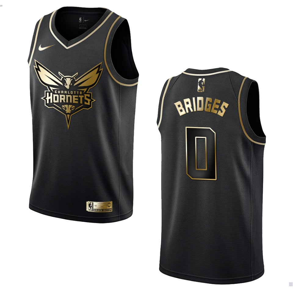 Men’s Charlotte Hornets #0 Miles Bridges Golden Edition Jersey – Black