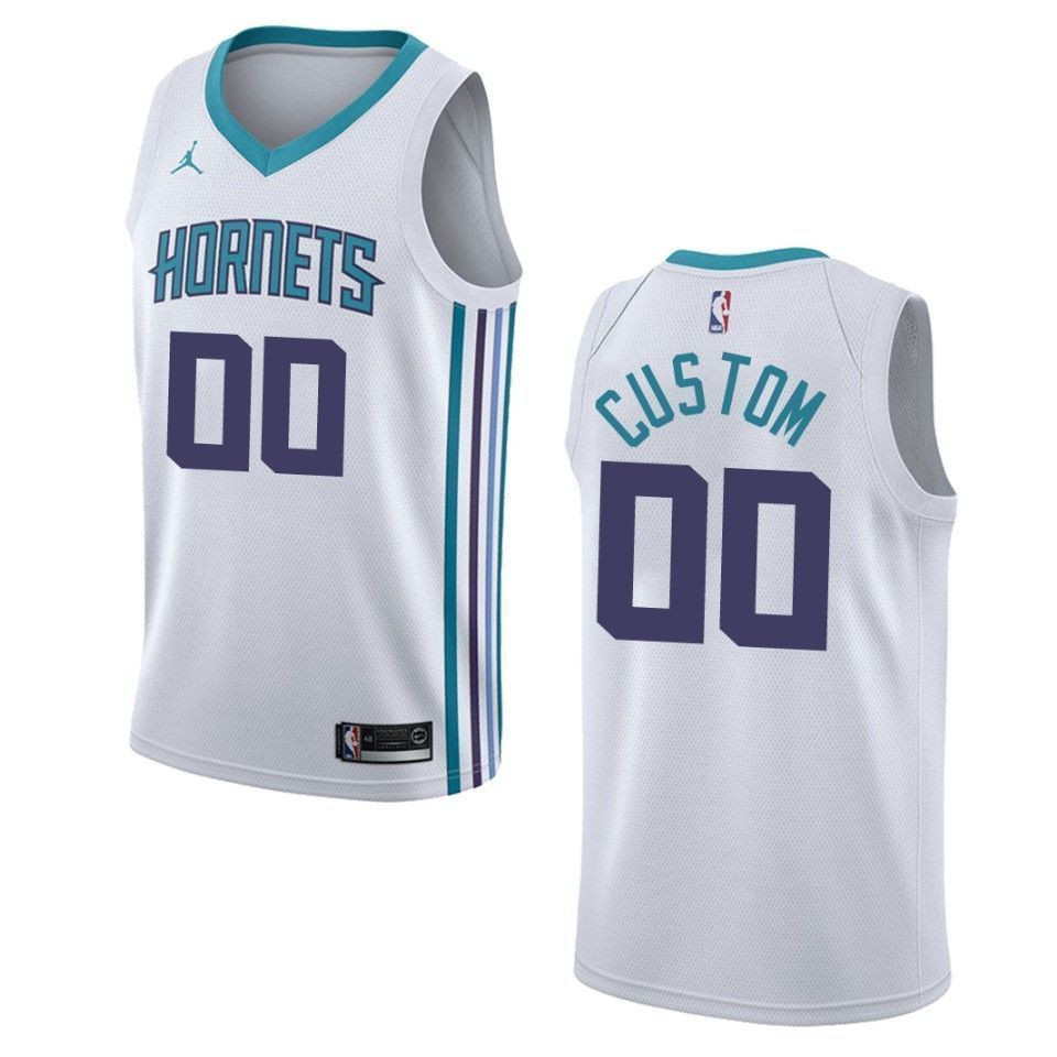 Men's Charlotte Hornets 00 Custom Association Swingman Jersey - White - JS643 