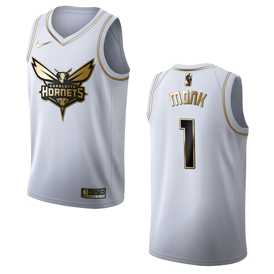 Men’s Charlotte Hornets #1 Malik Monk Golden Edition Jersey – White