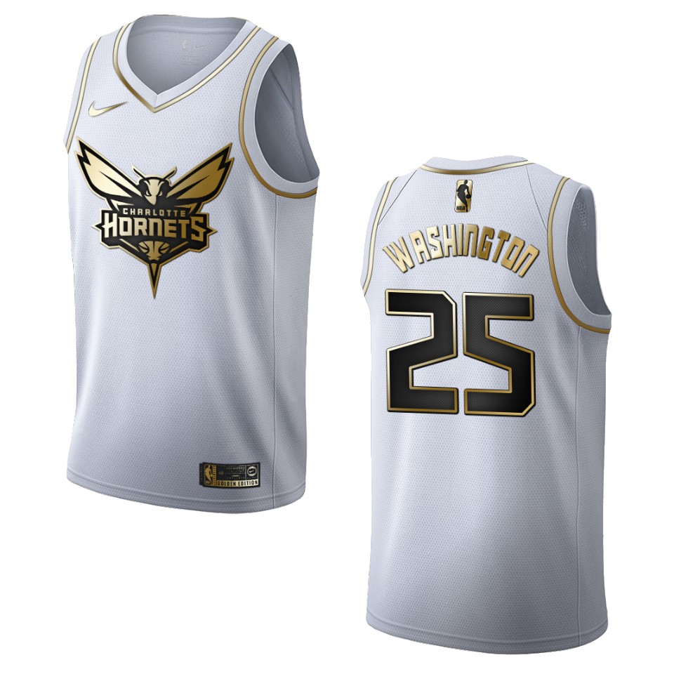 Men’s Charlotte Hornets #25 P. J. Washington Golden Edition Jersey – White