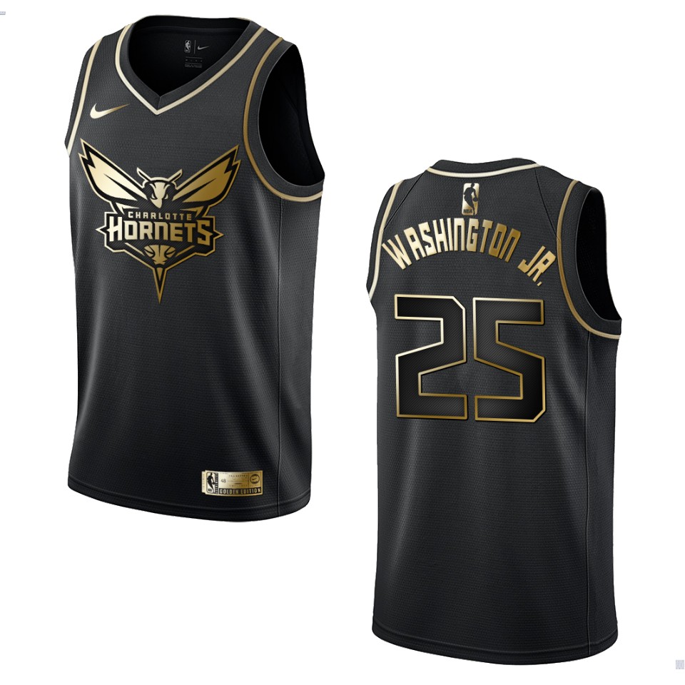 Men’s Charlotte Hornets #25 P.j. Washington Golden Edition Jersey – Black