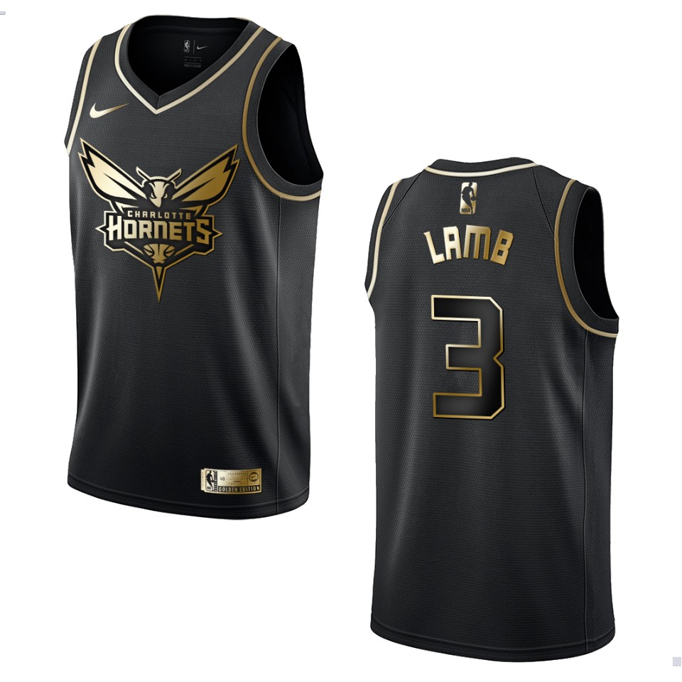 Men’s Charlotte Hornets #3 Jeremy Lamb Golden Edition Jersey – Black