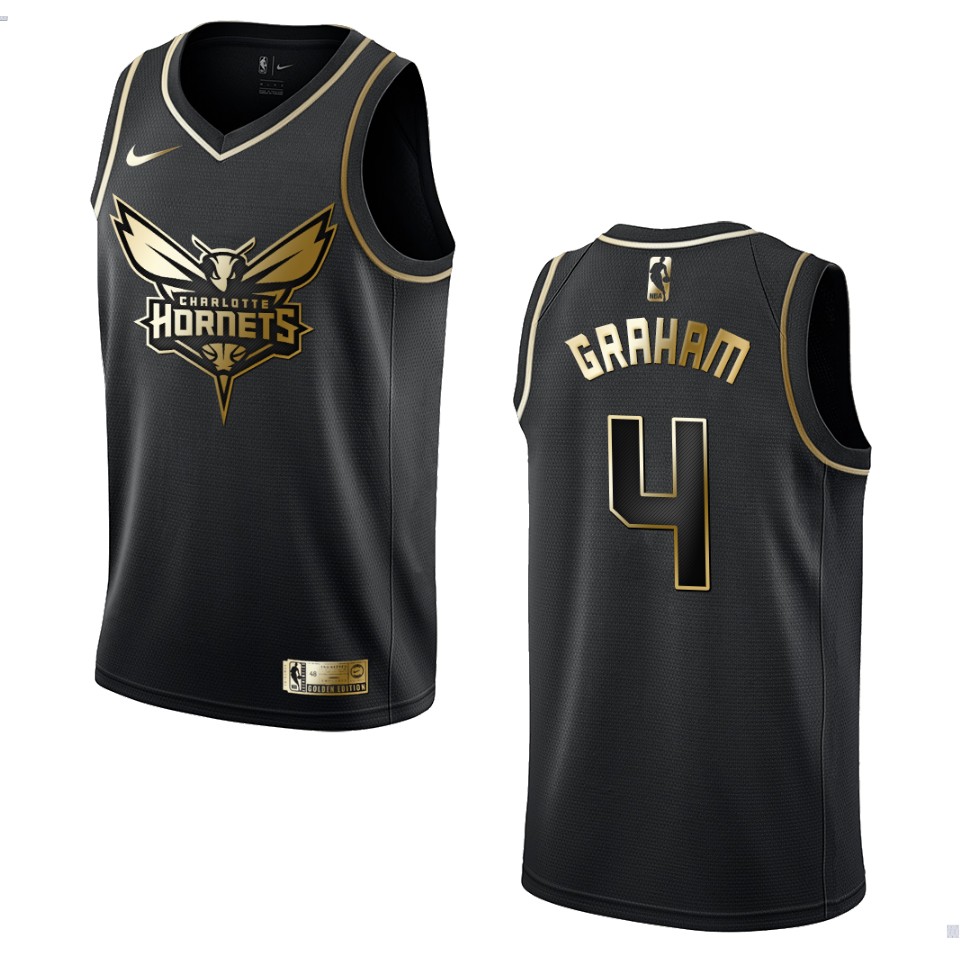 Men’s Charlotte Hornets #4 Devonte’ Graham Golden Edition Jersey – Black