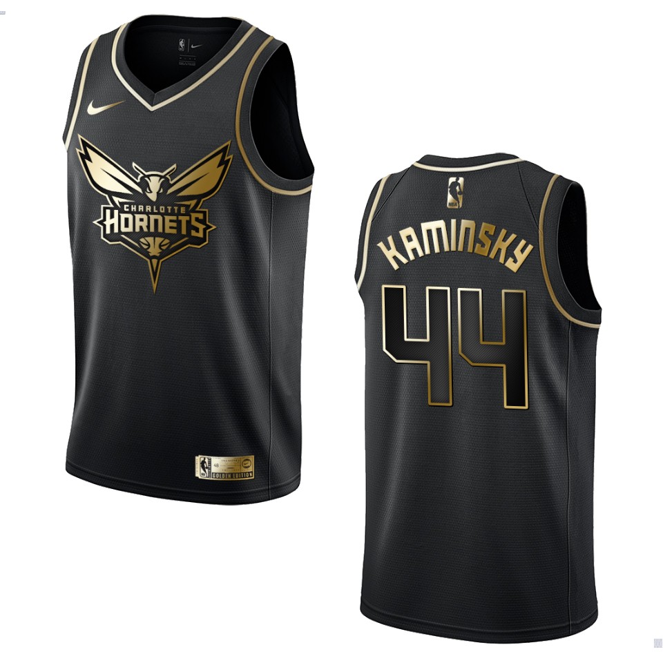Men’s Charlotte Hornets #44 Frank Kaminsky Golden Edition Jersey – Black