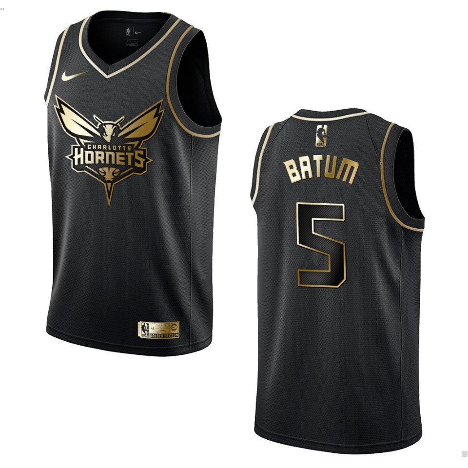 Men’s Charlotte Hornets #5 Nicolas Batum Golden Edition Jersey – Black