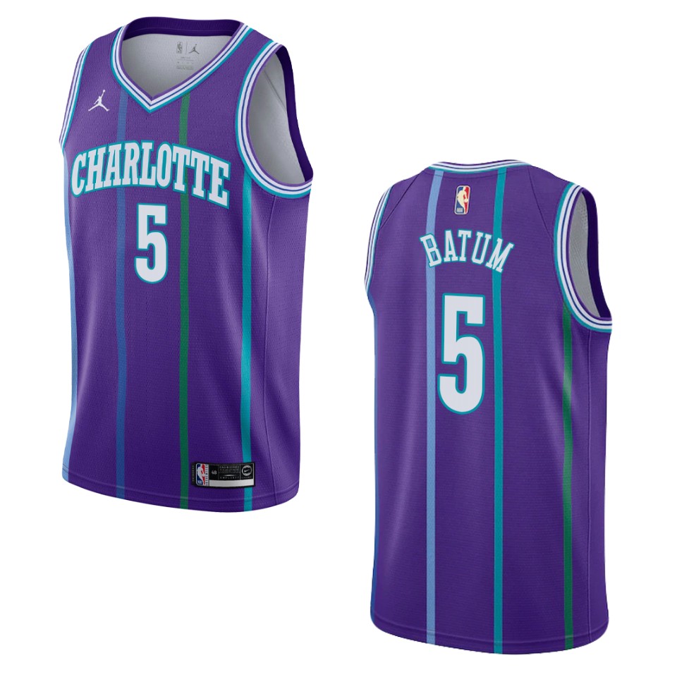 Men's Charlotte Hornets #5 Nicolas Batum Hardwood Classics Swingman Jersey - Purple