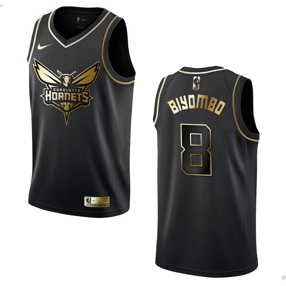Men’s Charlotte Hornets #8 Bismack Biyombo Golden Edition Jersey – Black