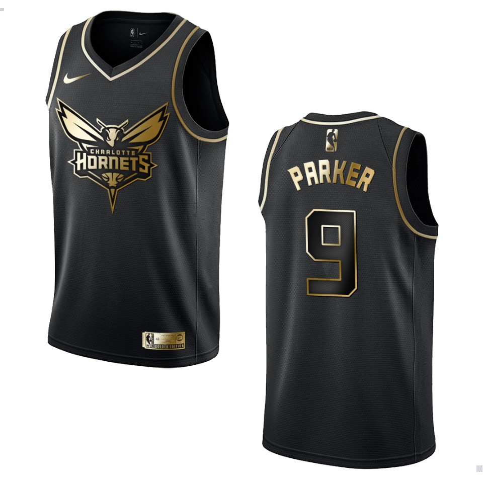 Men’s Charlotte Hornets #9 Tony Parker Golden Edition Jersey – Black