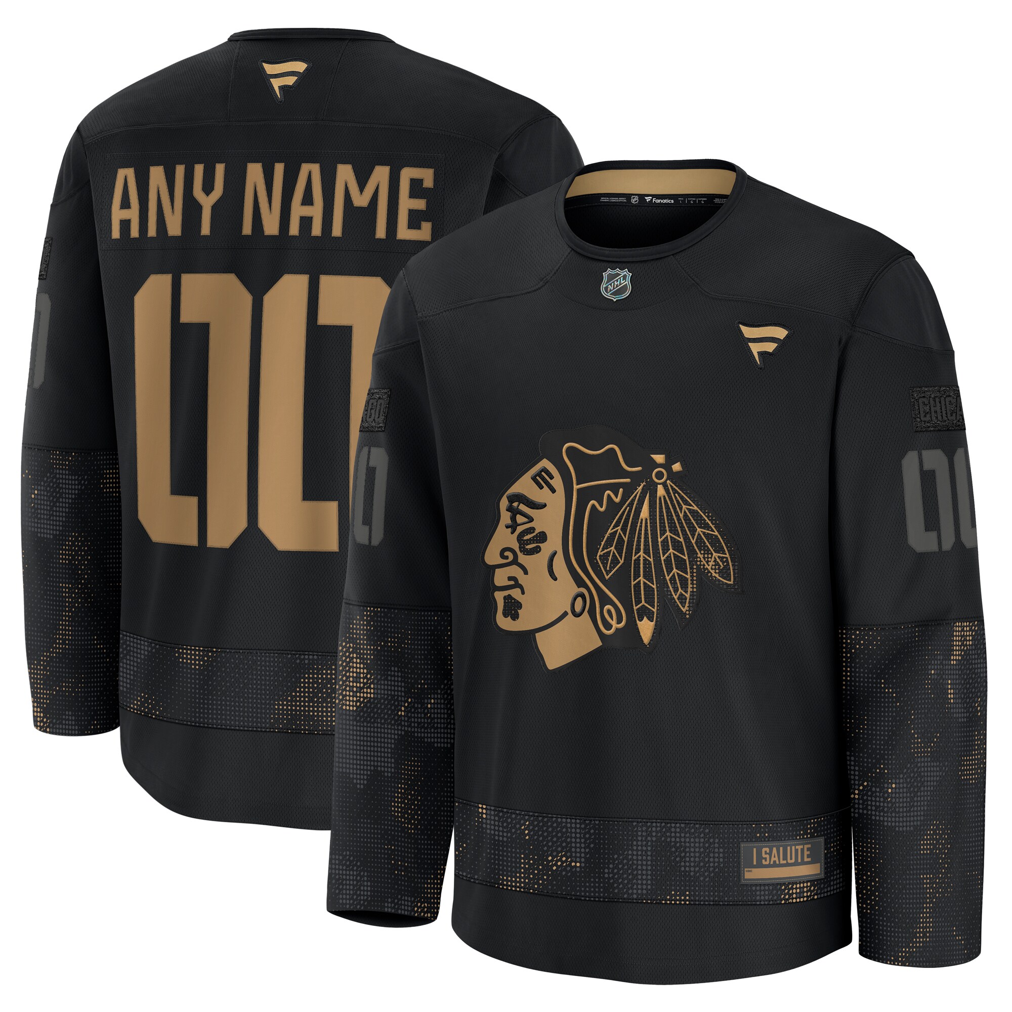 Men's Chicago Blackhawks Black 2024 Military Appreciation Custom Practice Jersey - JS128 