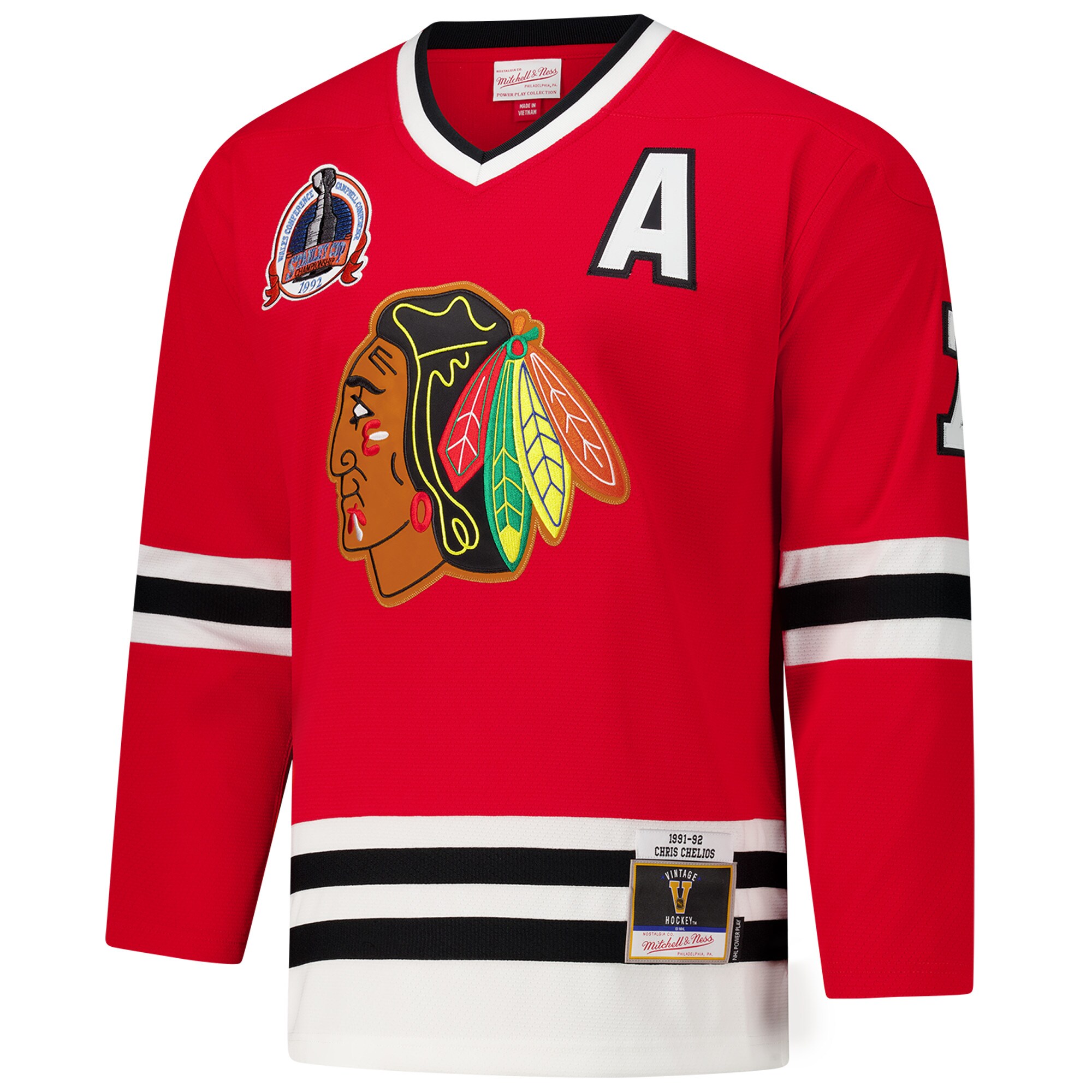 Alternative view of Men's Chicago Blackhawks Chris Chelios Red 1991-92 Power Play Jersey - JS953 