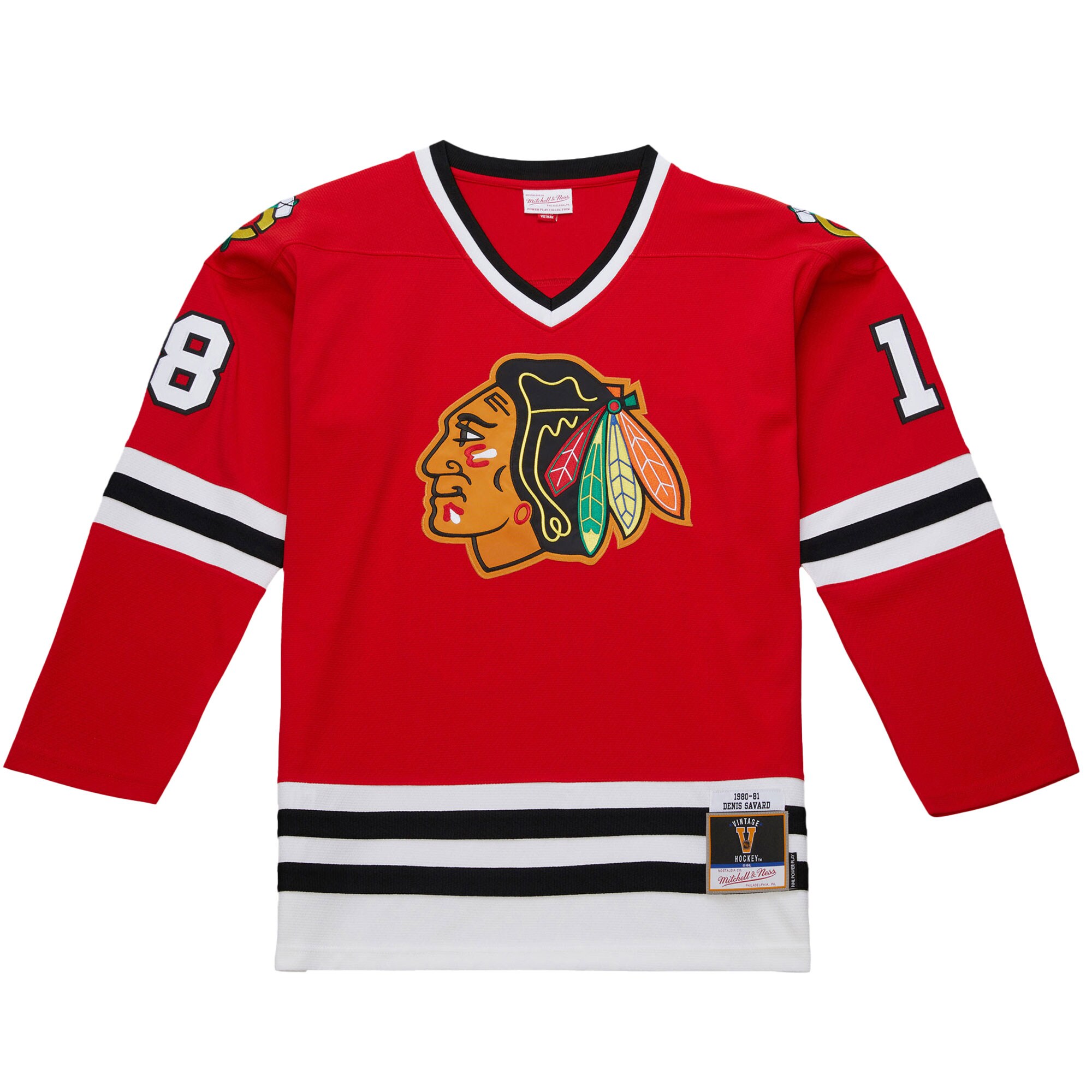Alternative view of Men's Chicago Blackhawks Denis Savard Scarlet 1980-81 Power Play Jersey - JS455 