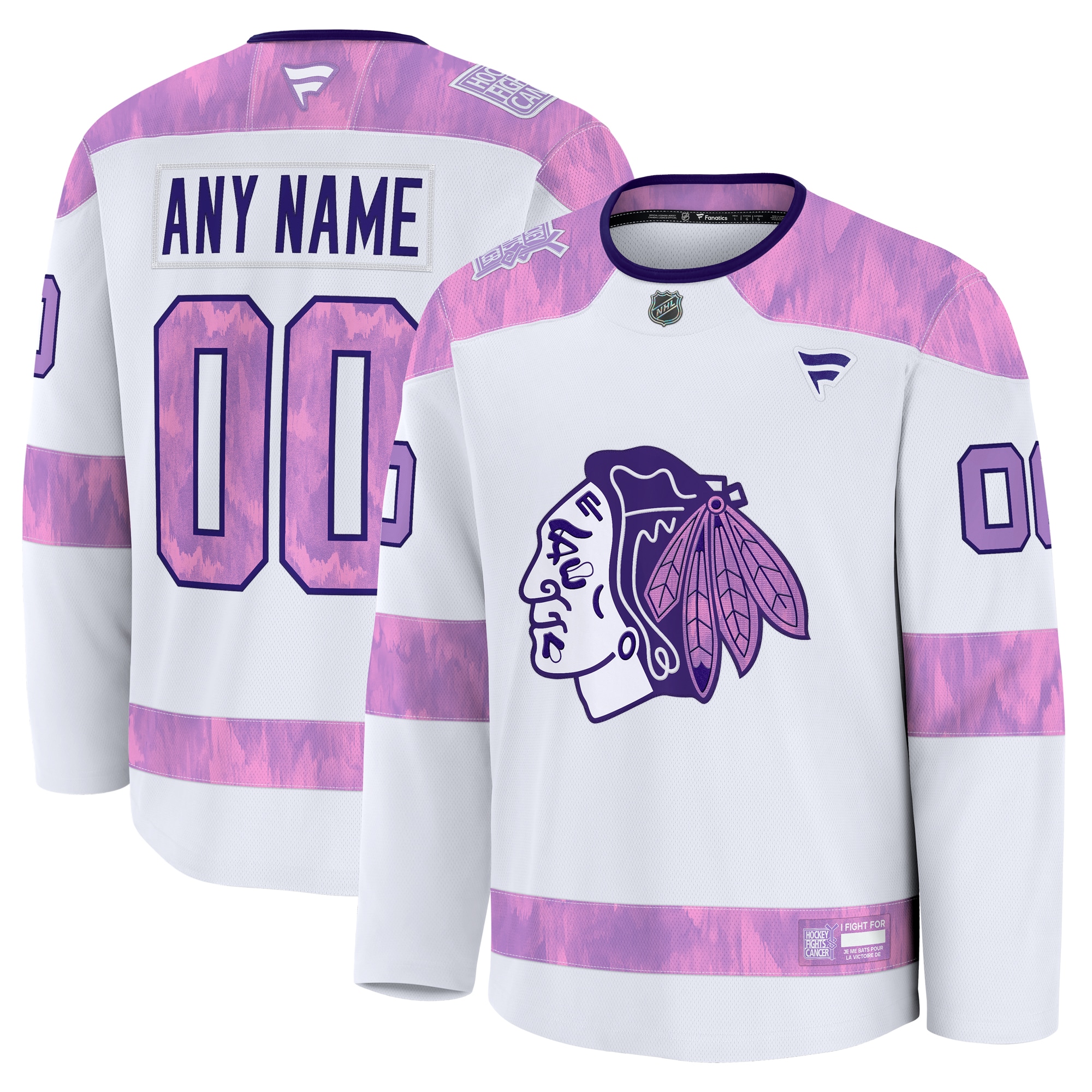 Men's Chicago Blackhawks White 2024 Hockey Fights Cancer Custom Practice Jersey - JS728 