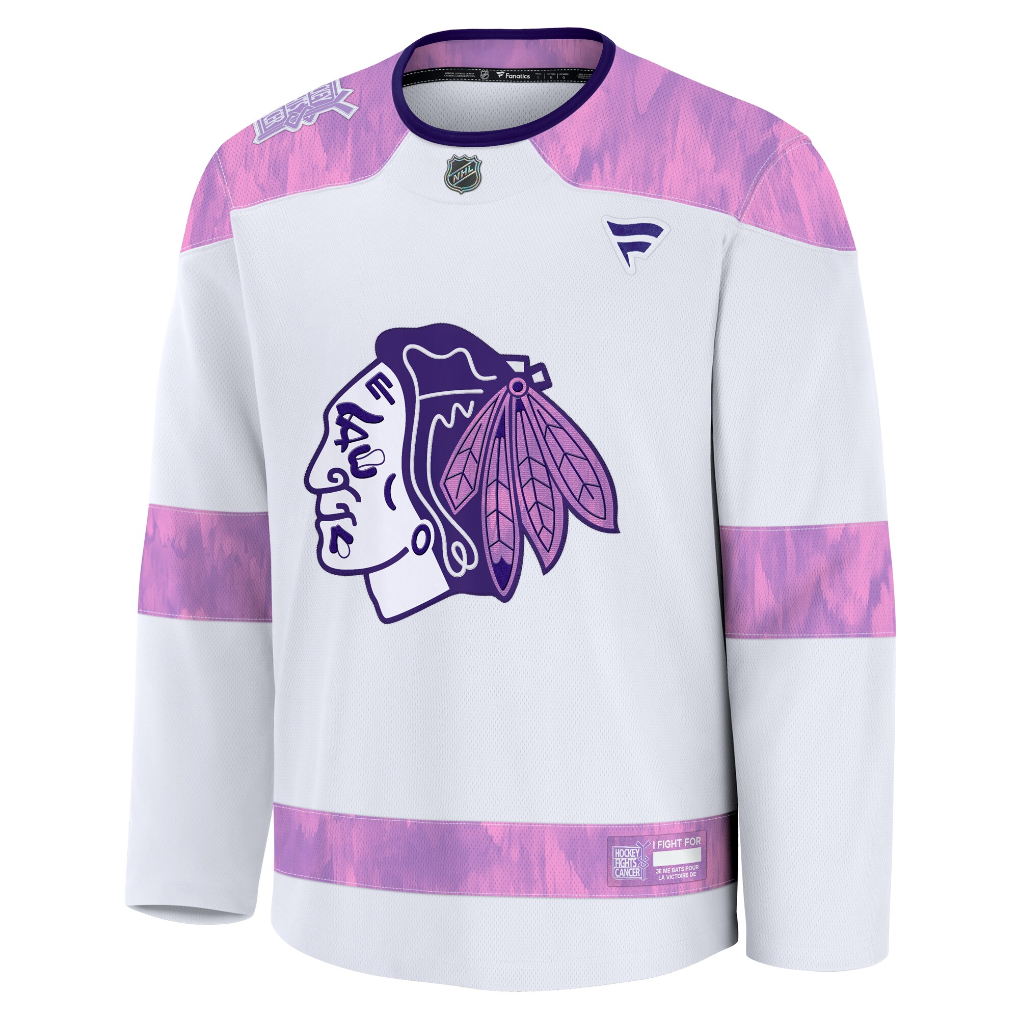 Alternative view of Men's Chicago Blackhawks White 2024 Hockey Fights Cancer Practice Jersey - JS785 