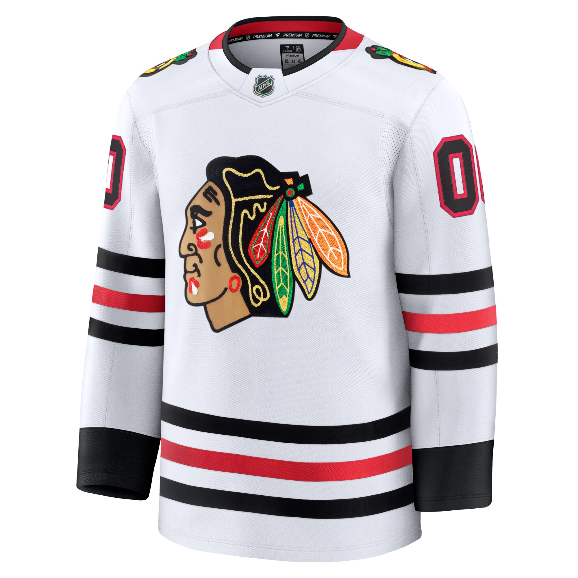 Alternative view of Men's Chicago Blackhawks White Away Premium Custom Jersey - JS973 